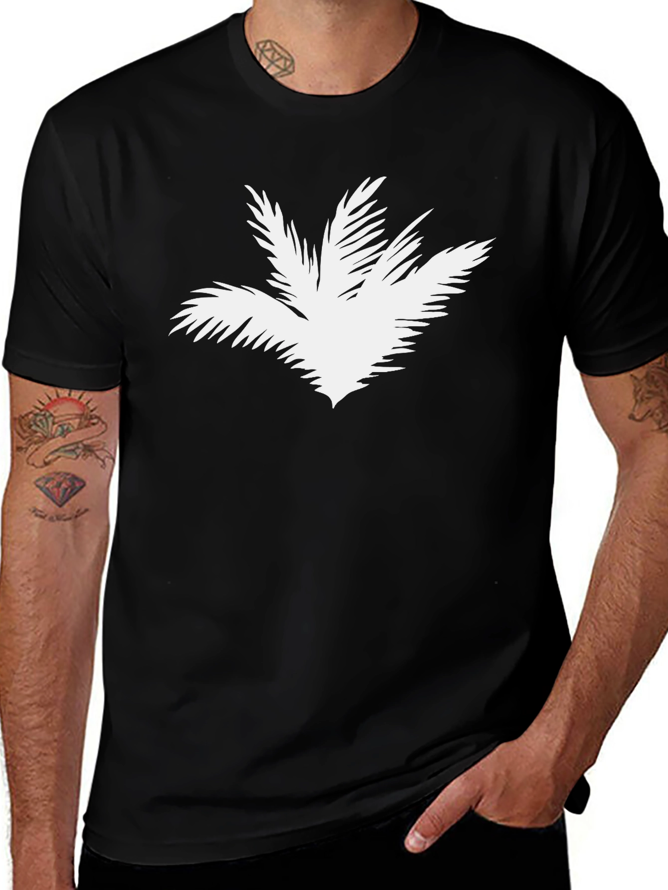 Variant 11 of Cool Palm Leaf Graphic Tee - Black Cotton T-Shirt