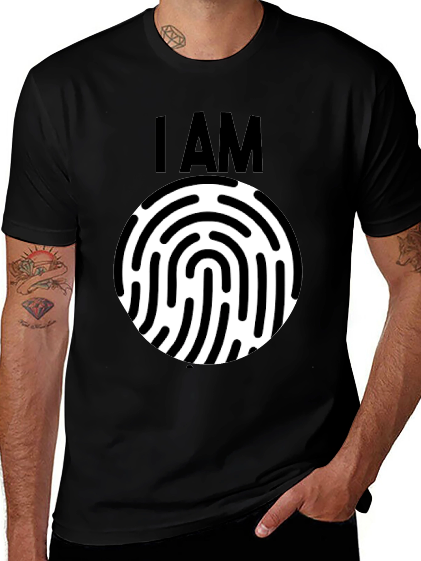 Variant 27 of I AM Fingerprint Black Graphic Tee - Unique Identity Shirt
