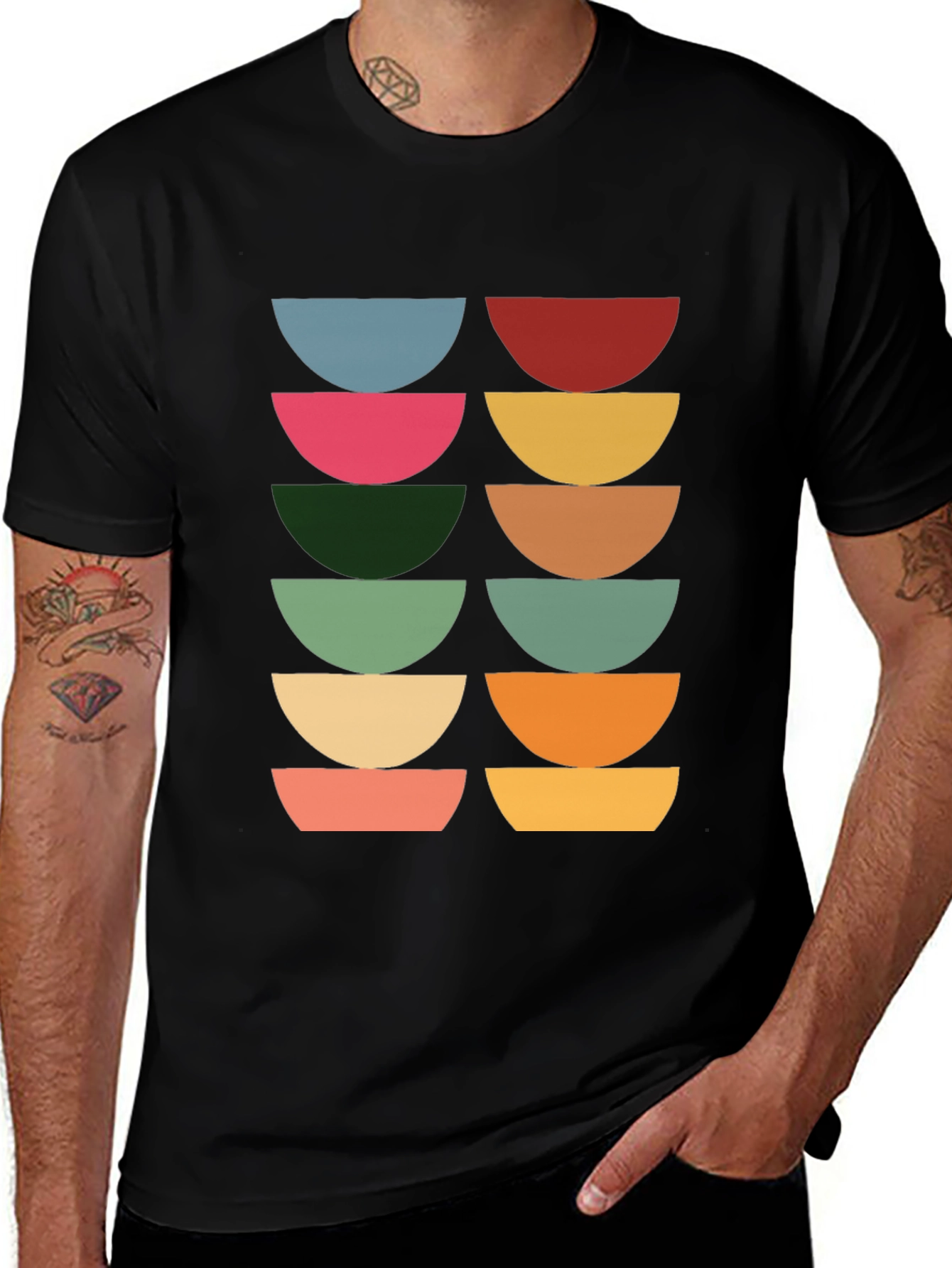 Variant 5 of Retro Geometric Graphic Tee - Colorful Modern Design