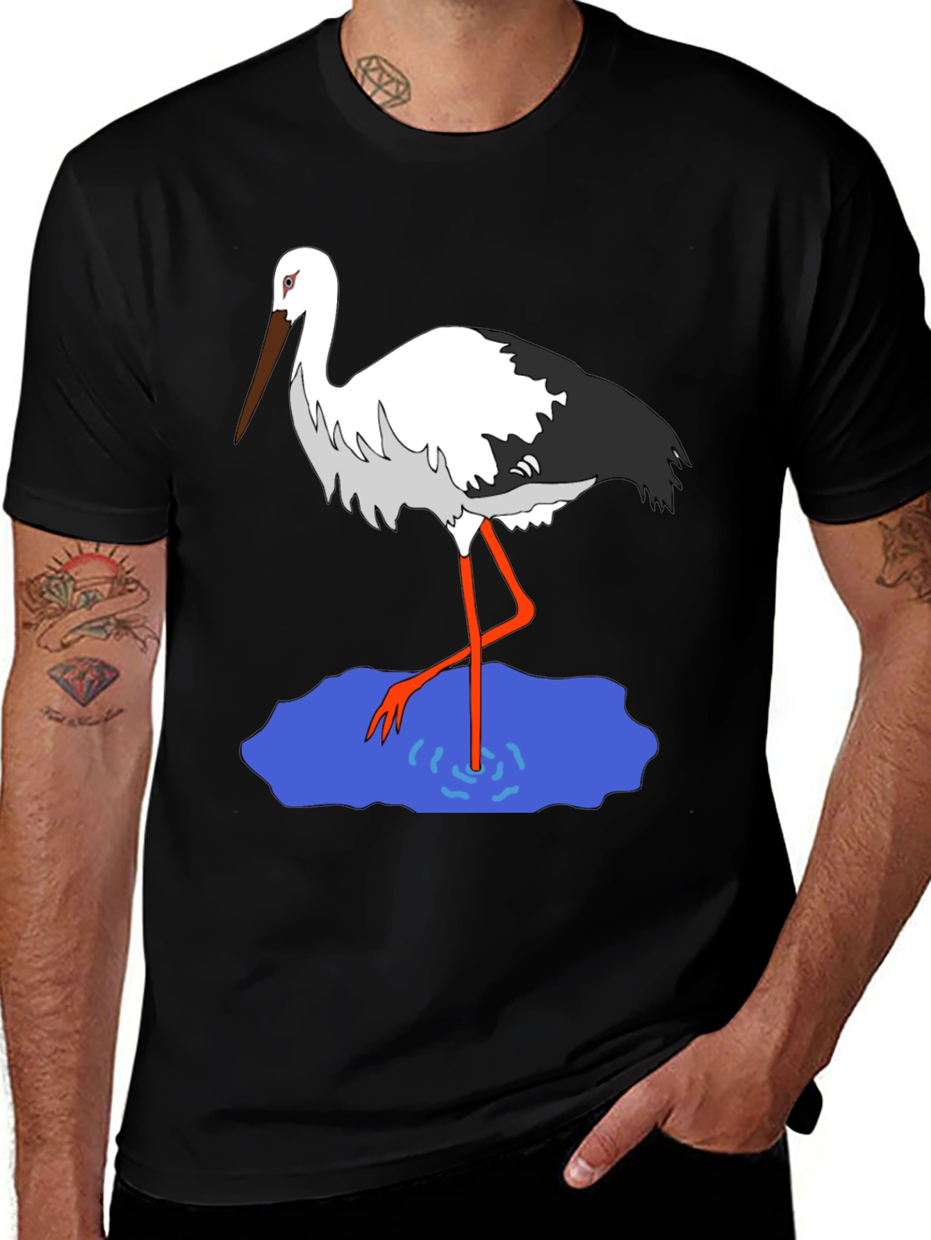 Variant 24 of Stork in Water Graphic Tee - Men's Black T-Shirt