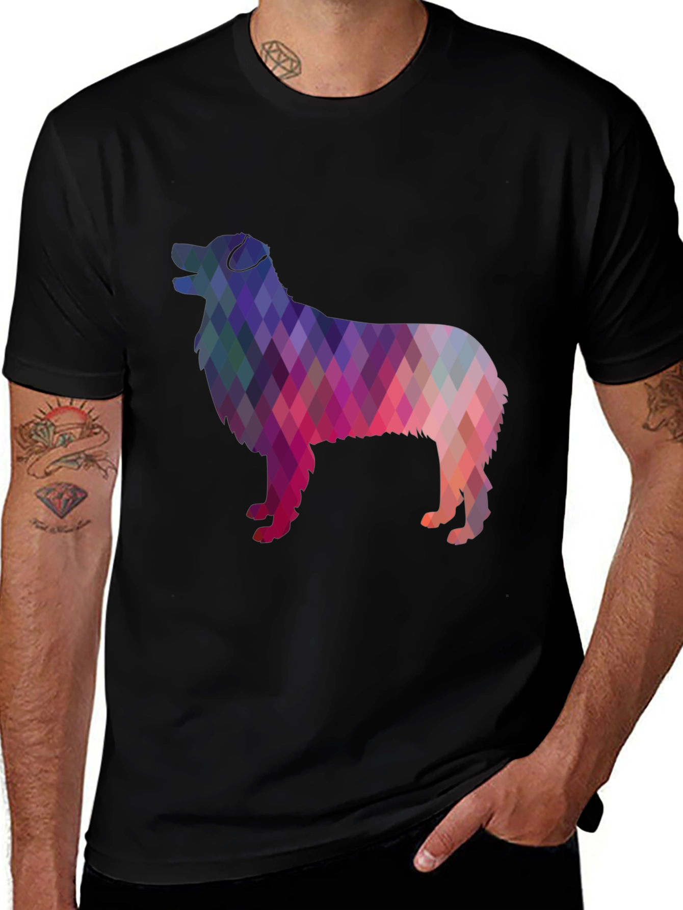 Variant 15 of Geometric Dog Print Black T-Shirt