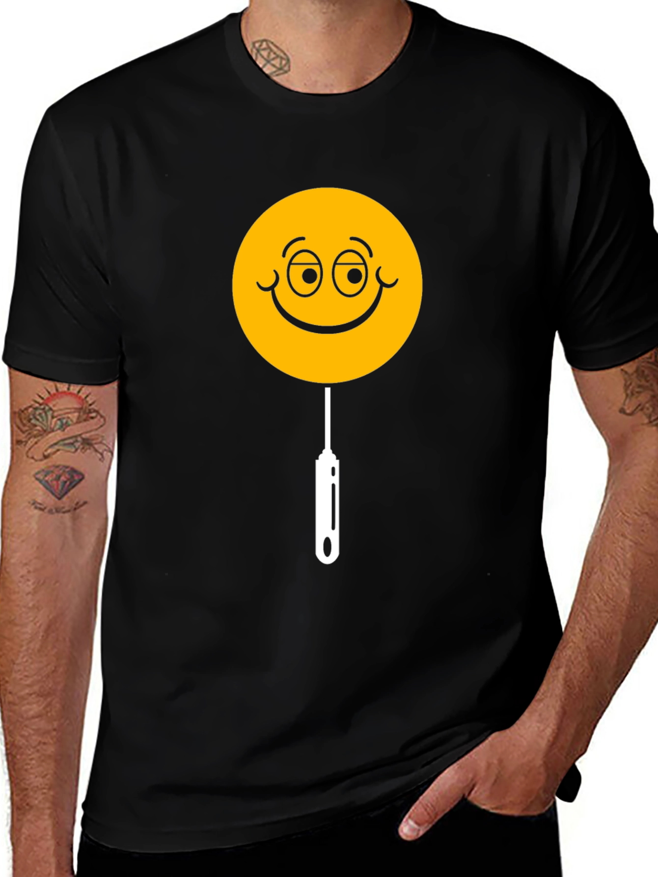 Variant 20 of Whimsical Smiley Face Lollipop Graphic Tee - Black