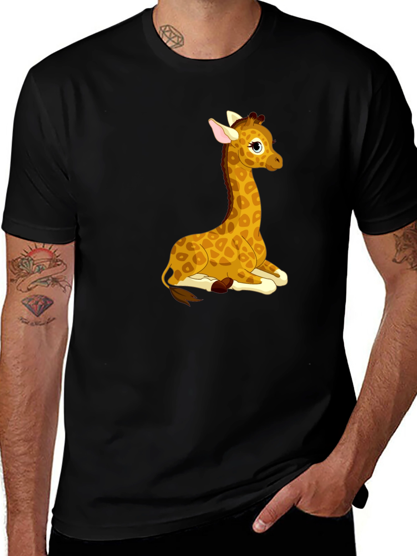 Variant 9 of Cute Giraffe Graphic Tee - Soft Black T-Shirt