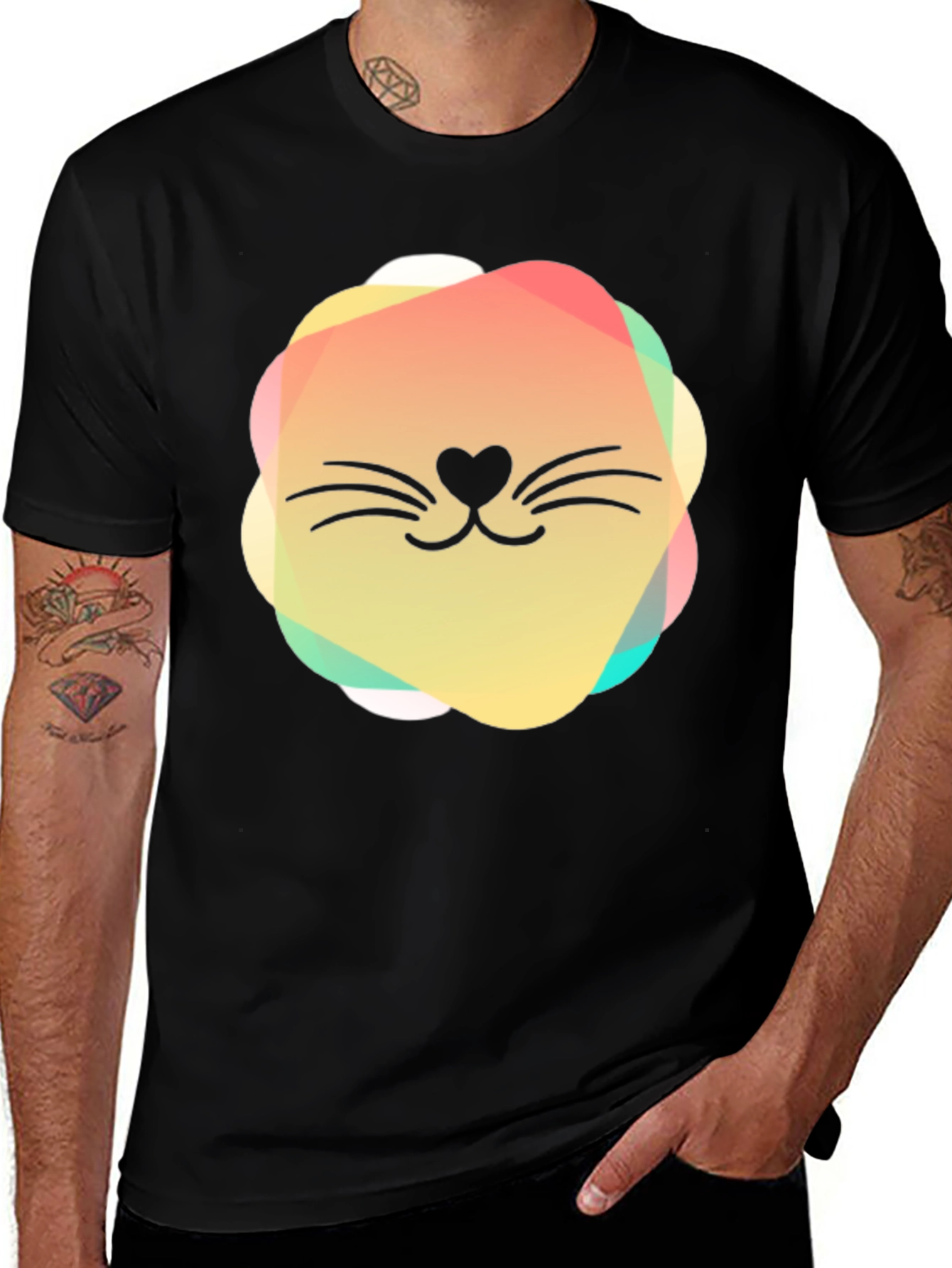 Variant 29 of Cute Cat Face Graphic Black T-Shirt