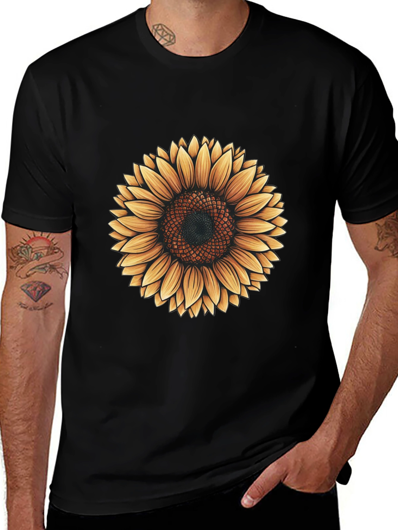 Variant 4 of Sunflower Graphic Tee - Casual Black T-Shirt
