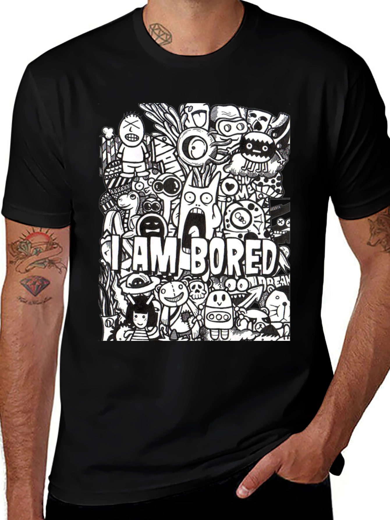 Variant 7 of I am Bored Graphic Tee - Black Crew Neck T-Shirt