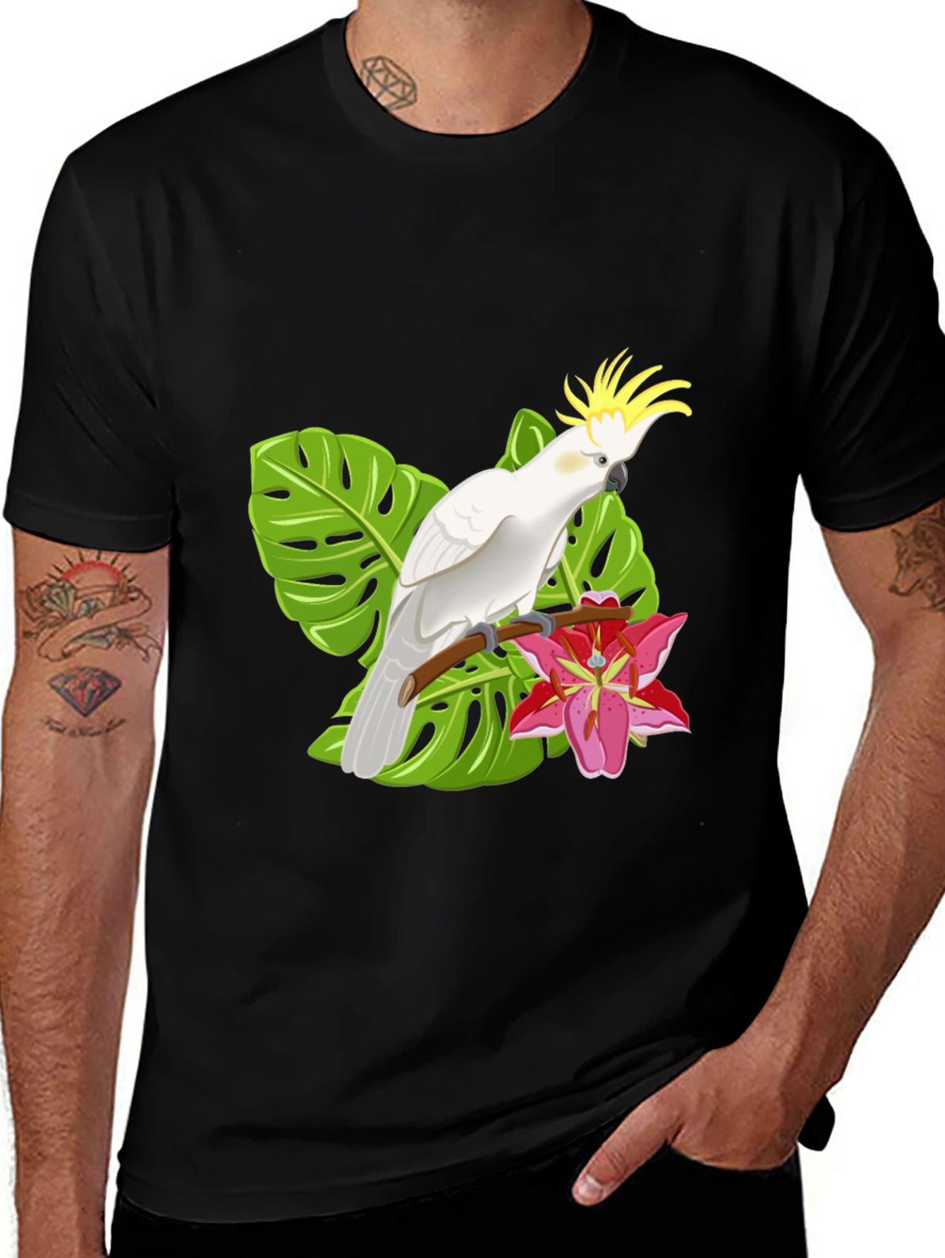 Tropical Cockatoo Graphic T-Shirt - Stylish Men's Tee