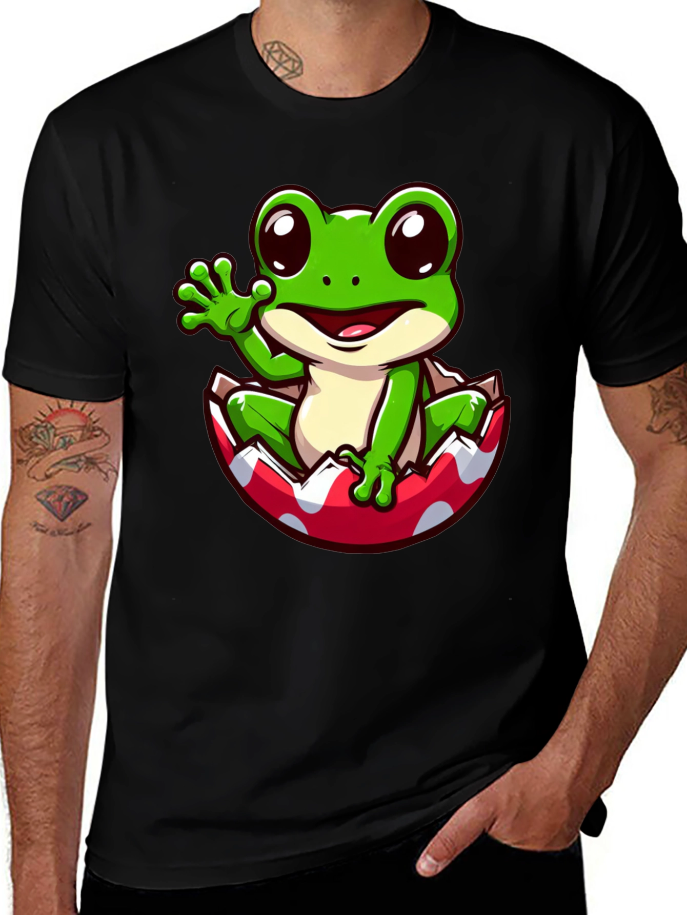 Variant 6 of Frog in Eggshell Graphic Tee - Cute Cartoon Design