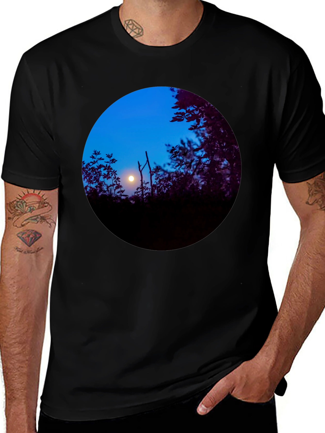 Variant 5 of Moonlit Forest Graphic Tee - Nature Inspired Black T-Shirt