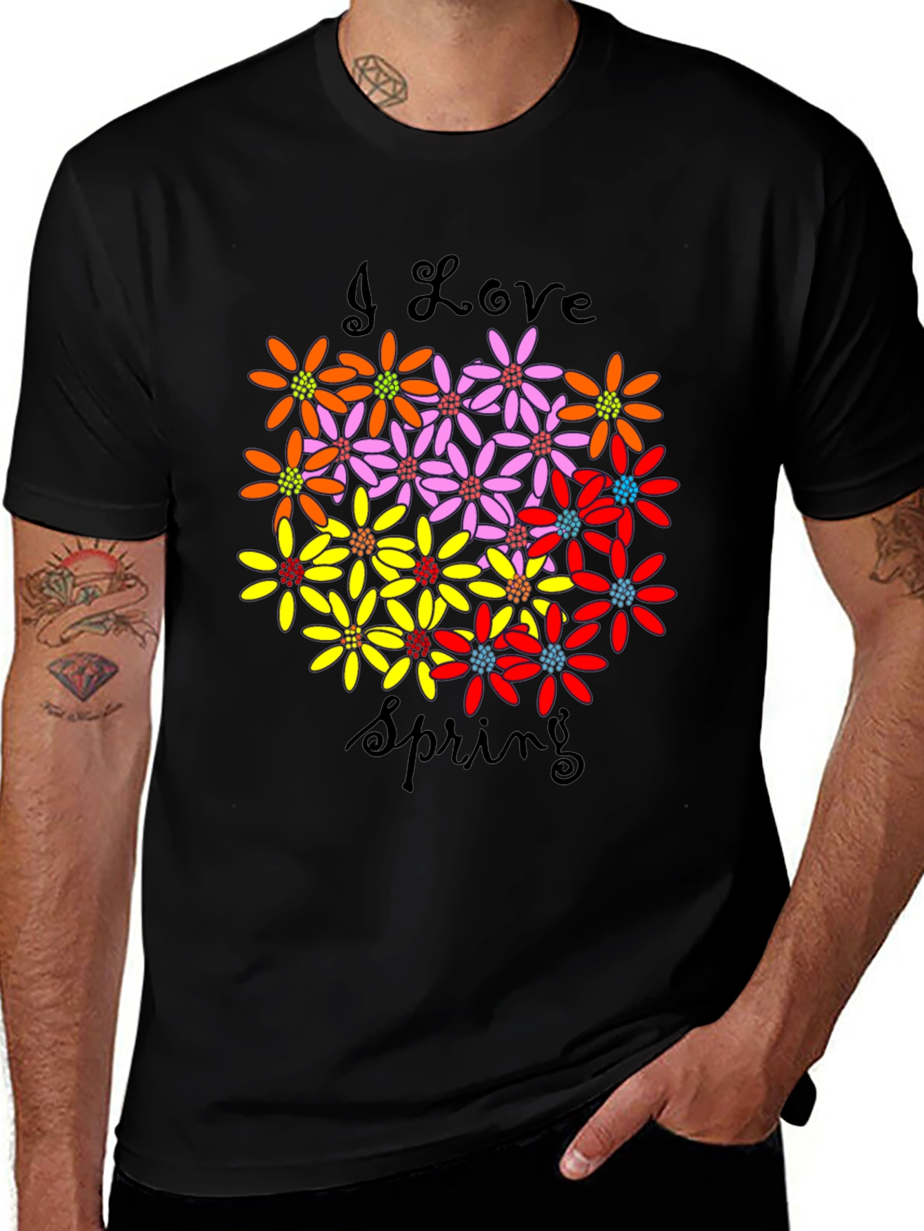 Variant 17 of I Love Spring Floral Graphic Black T-Shirt