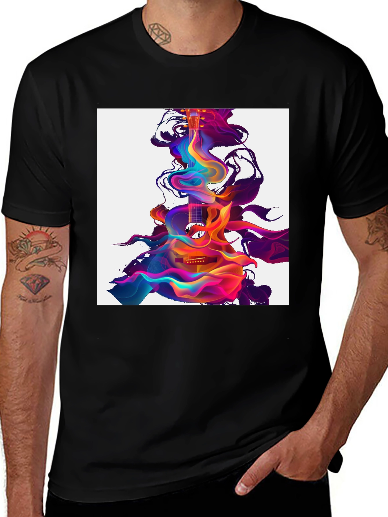 Variant 15 of Vibrant Guitar Graphic Tee - Black Cotton Comfort