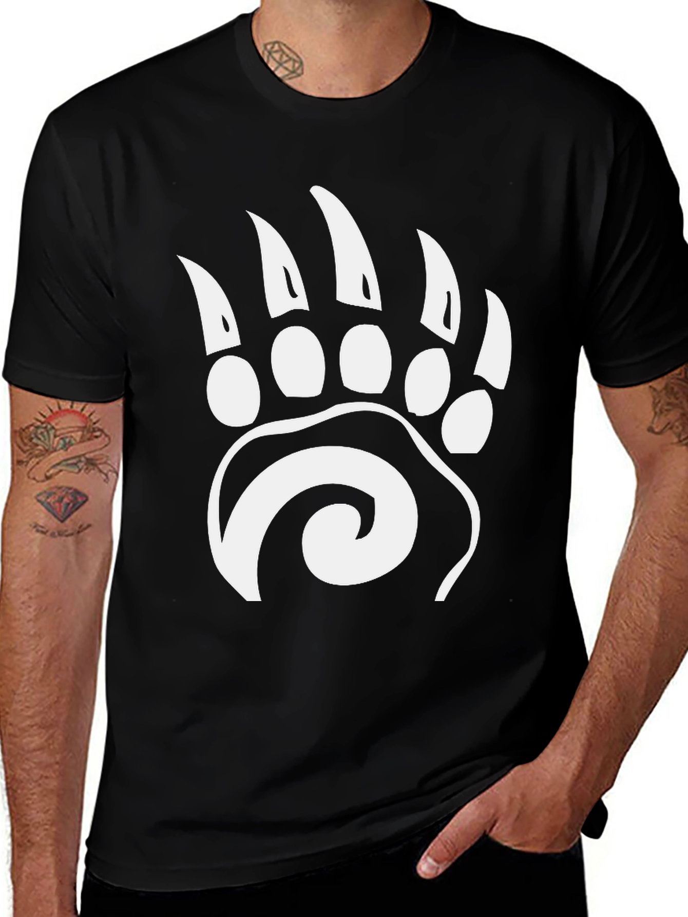 Variant 3 of Tribal Bear Paw T-Shirt - Black Cotton Tee