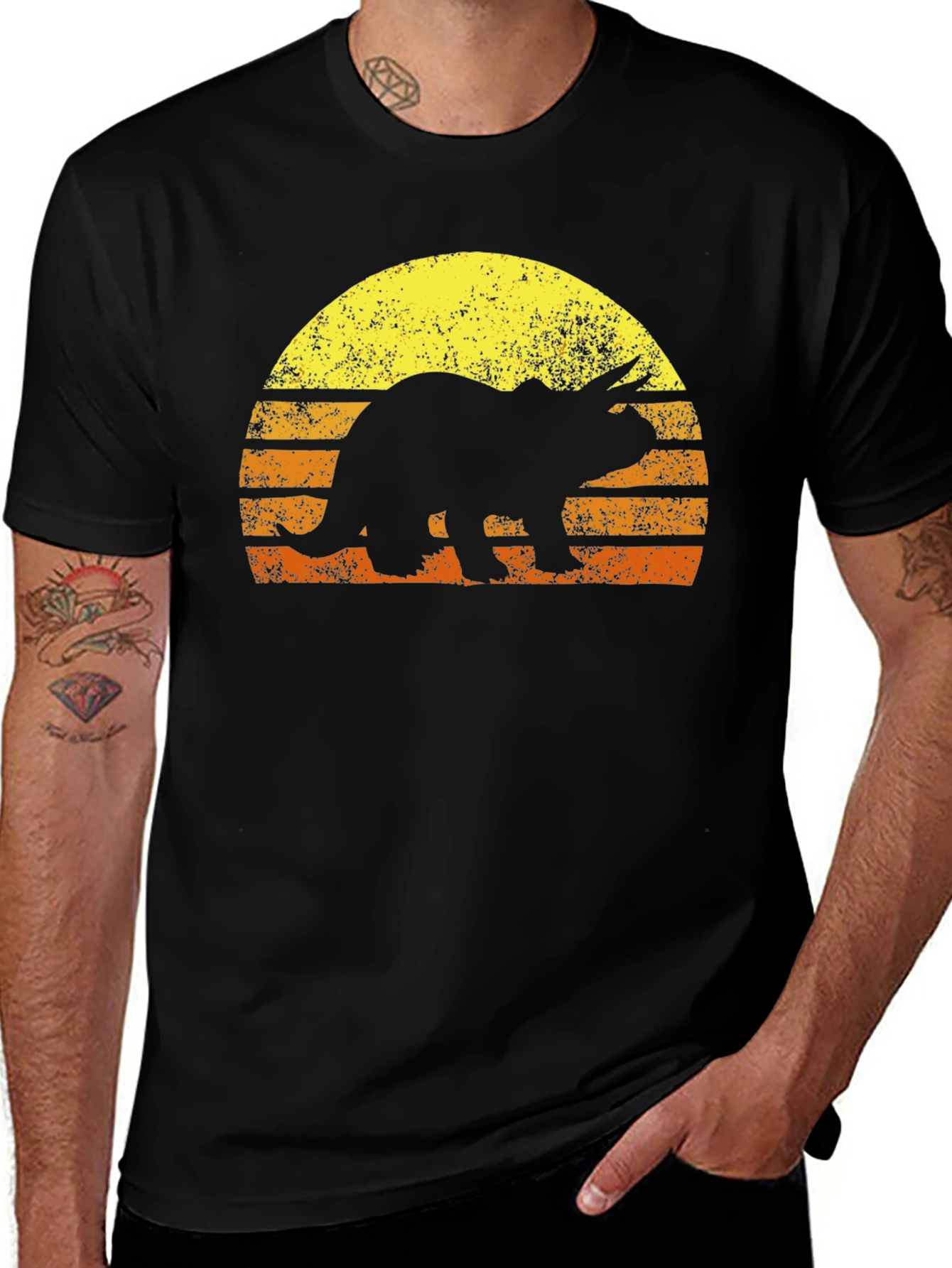 Variant 18 of Retro Triceratops Sunset Graphic Tee