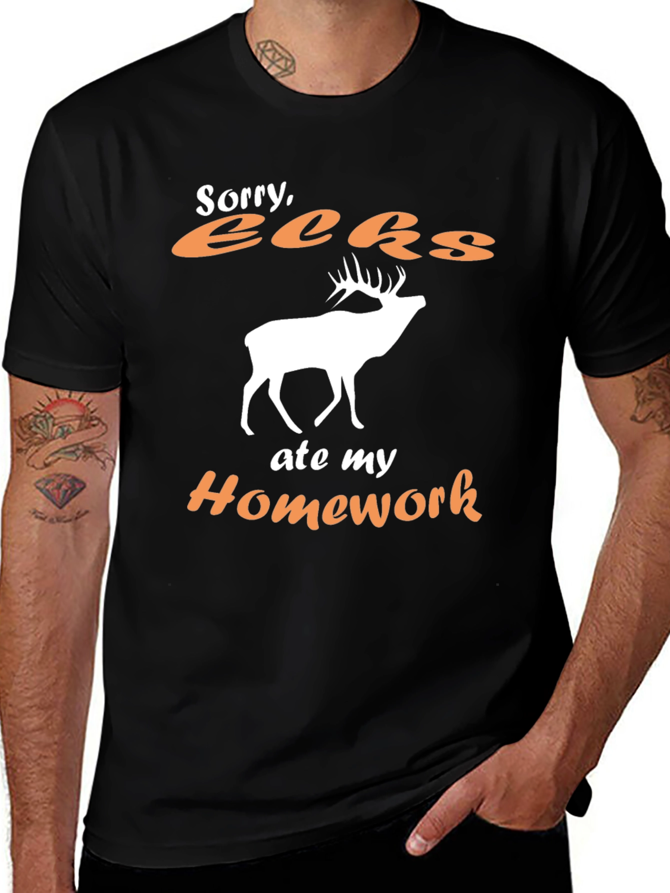 Black Funny Deer Ate My Homework T-Shirt main image