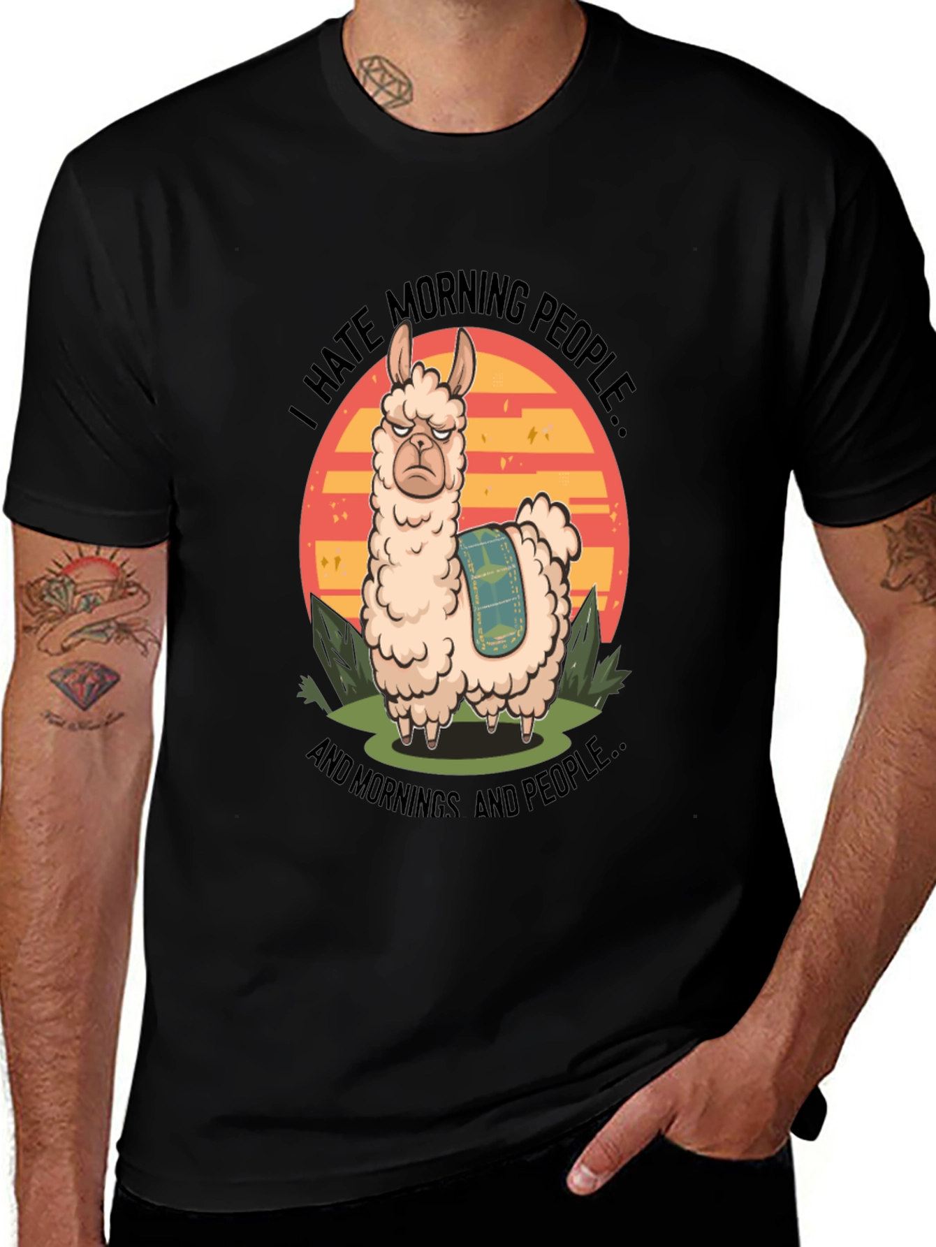 Funny Llama Hates Mornings T-Shirt