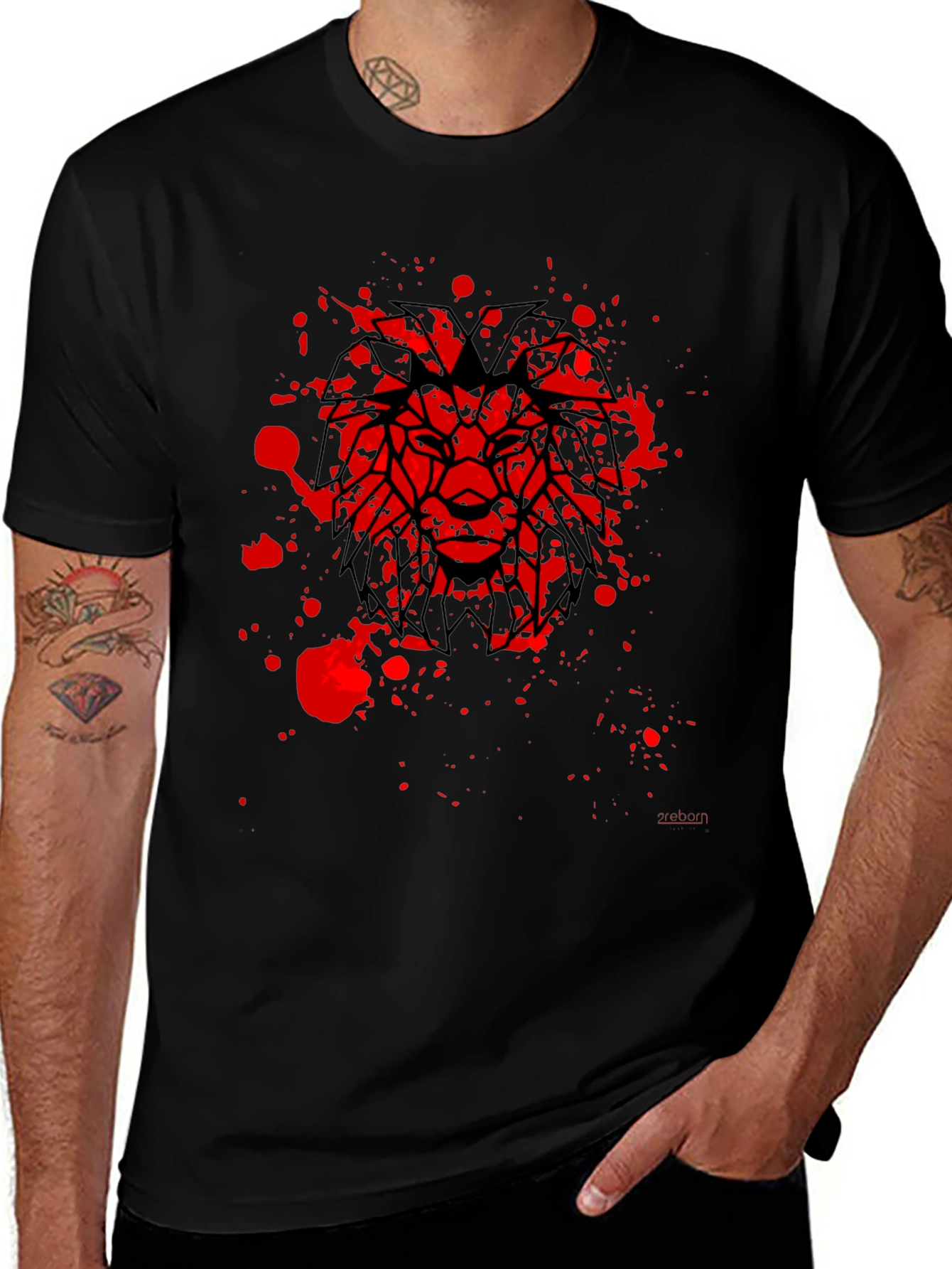 Variant 2 of Lion Graphic Black T-Shirt - Geometric, Bold Design