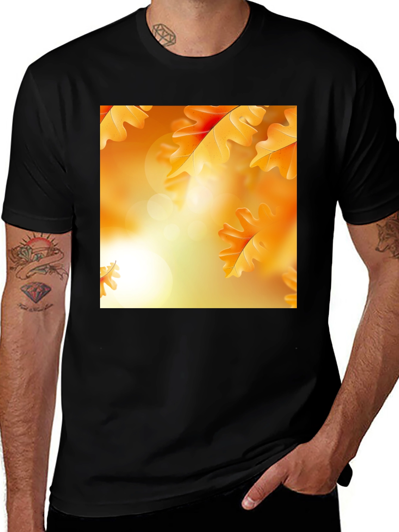 Variant 27 of Autumn Leaves Graphic T-Shirt - Black Crew Neck Tee