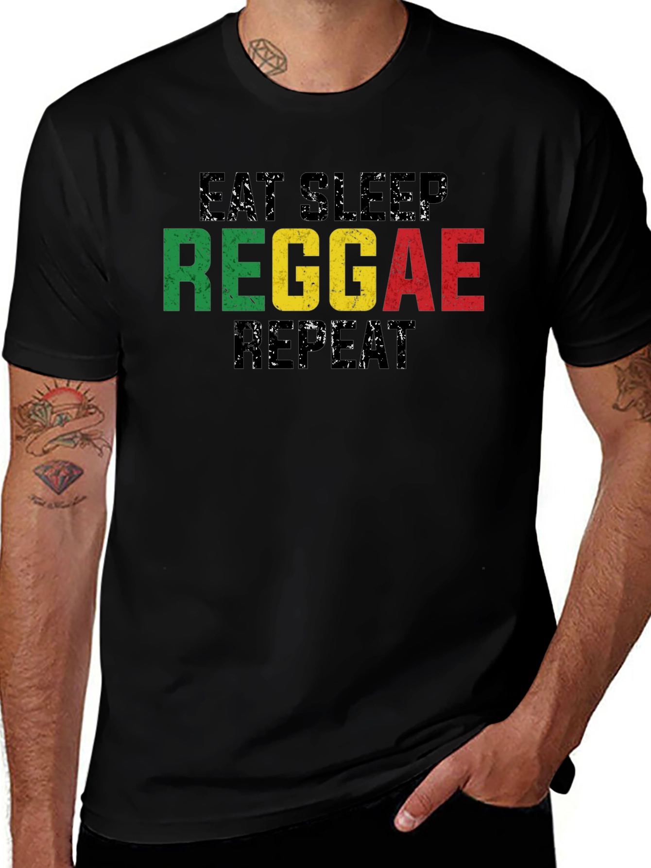 Variant 8 of Eat Sleep Reggae Repeat Black T-Shirt