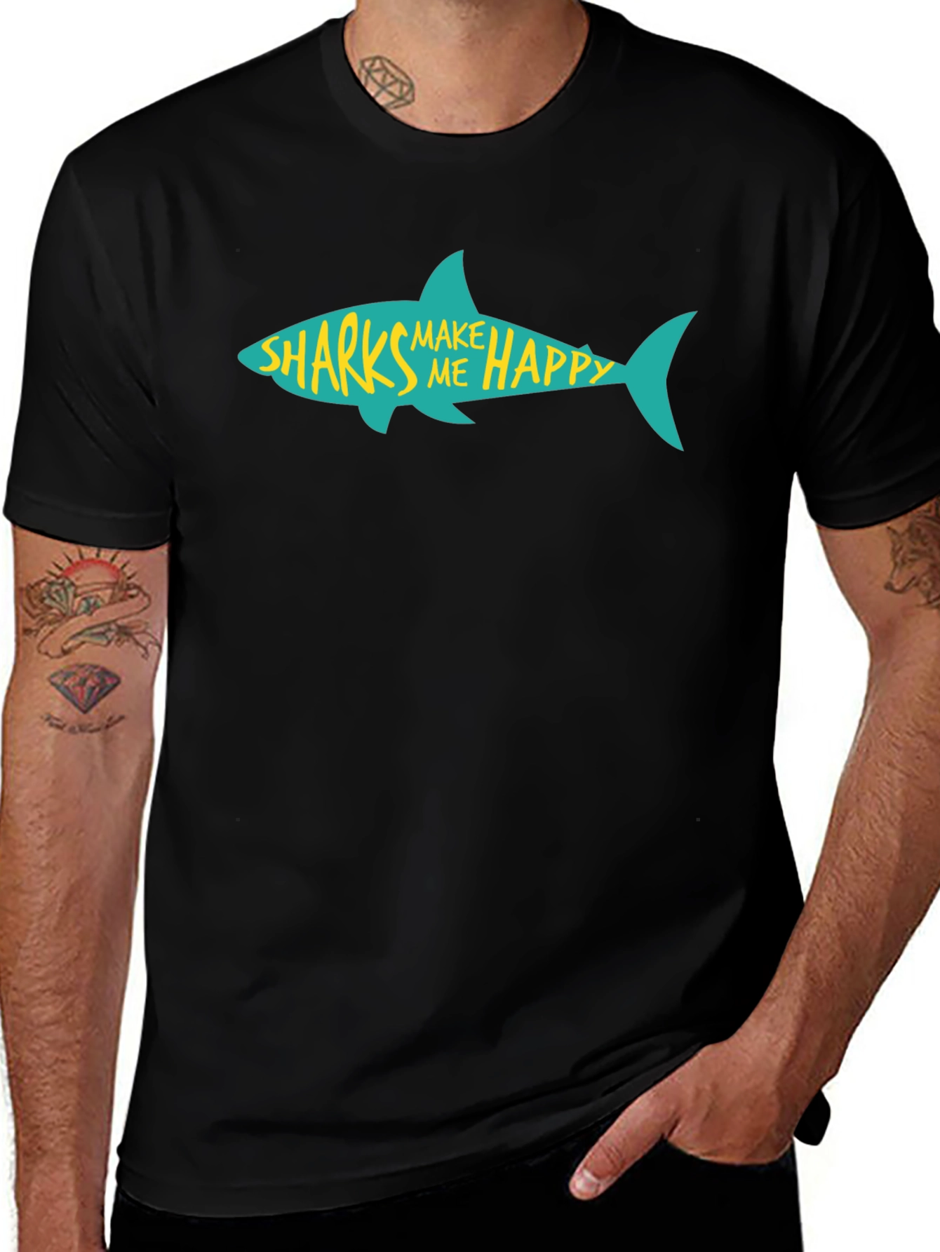 Variant 12 of Sharks Make Me Happy Black Graphic Tee
