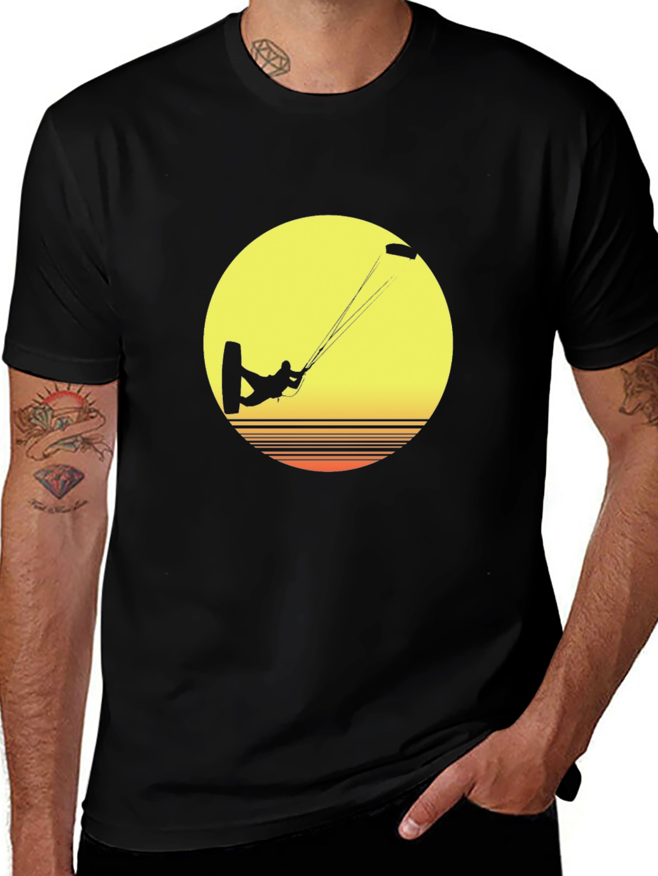 Variant 17 of Kitesurfer Sunset Graphic Tee - Black Cotton T-Shirt