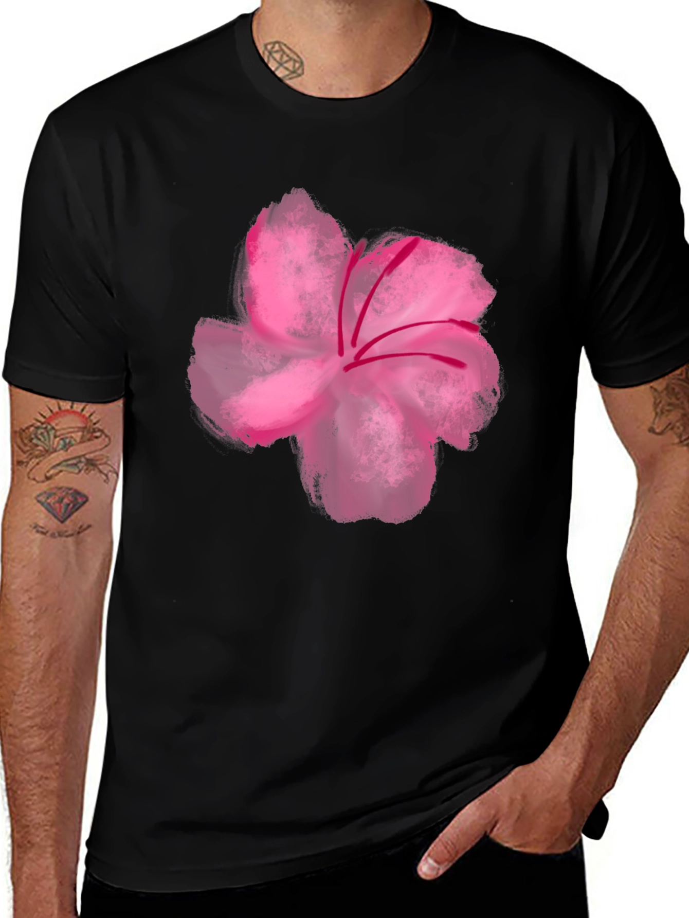 Variant 8 of Pink Hibiscus Flower Black T-Shirt