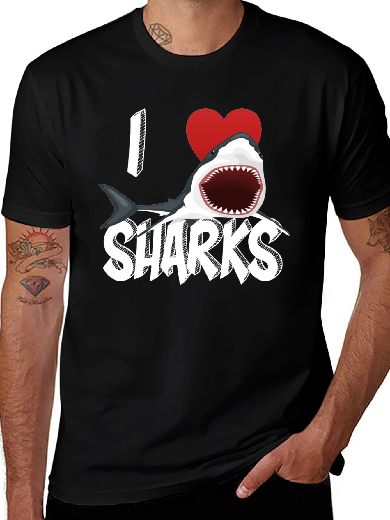 Variant 20 of I Heart Sharks Graphic Tee - Black