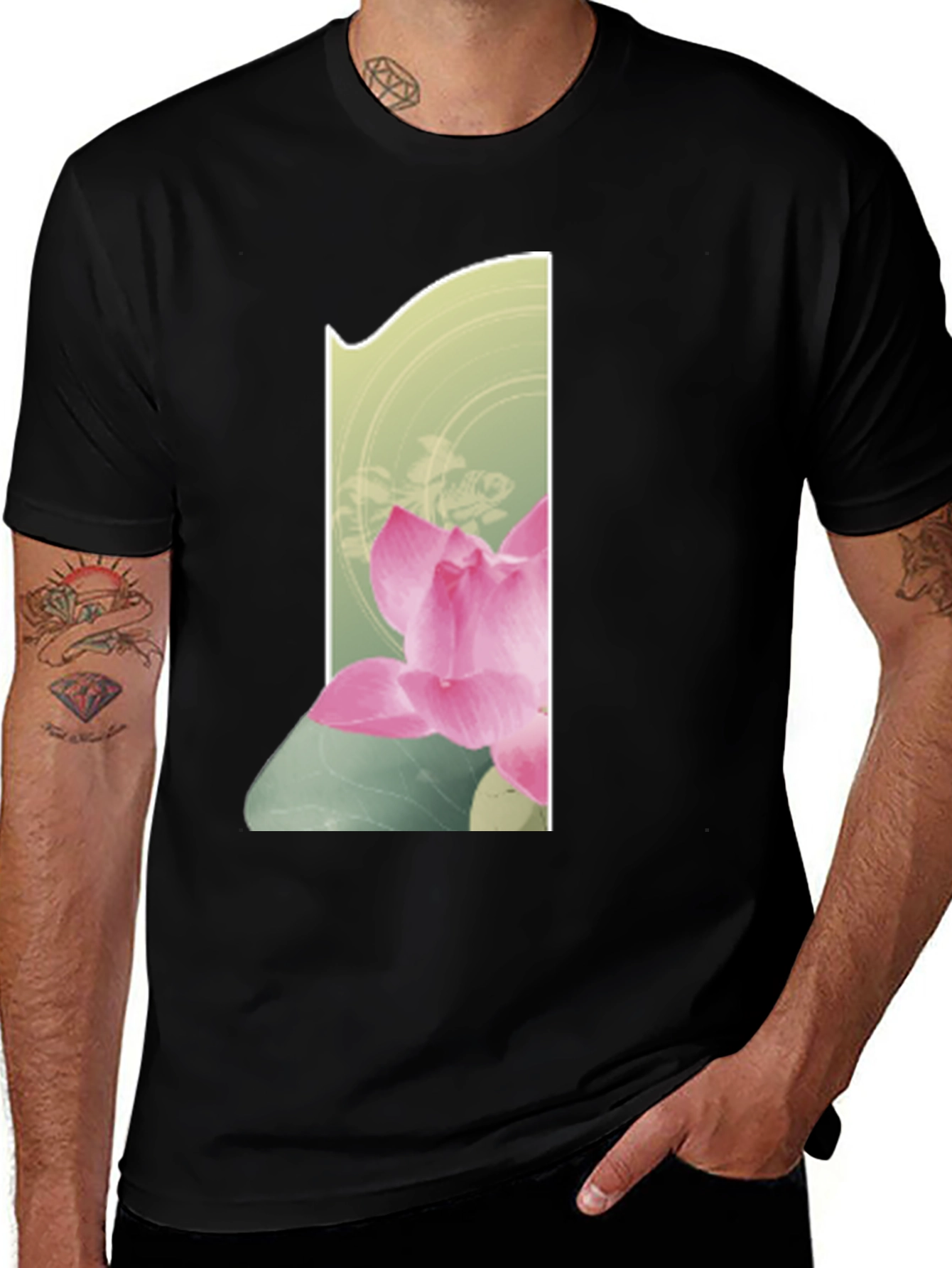 Variant 10 of Lotus Flower Graphic Black T-Shirt