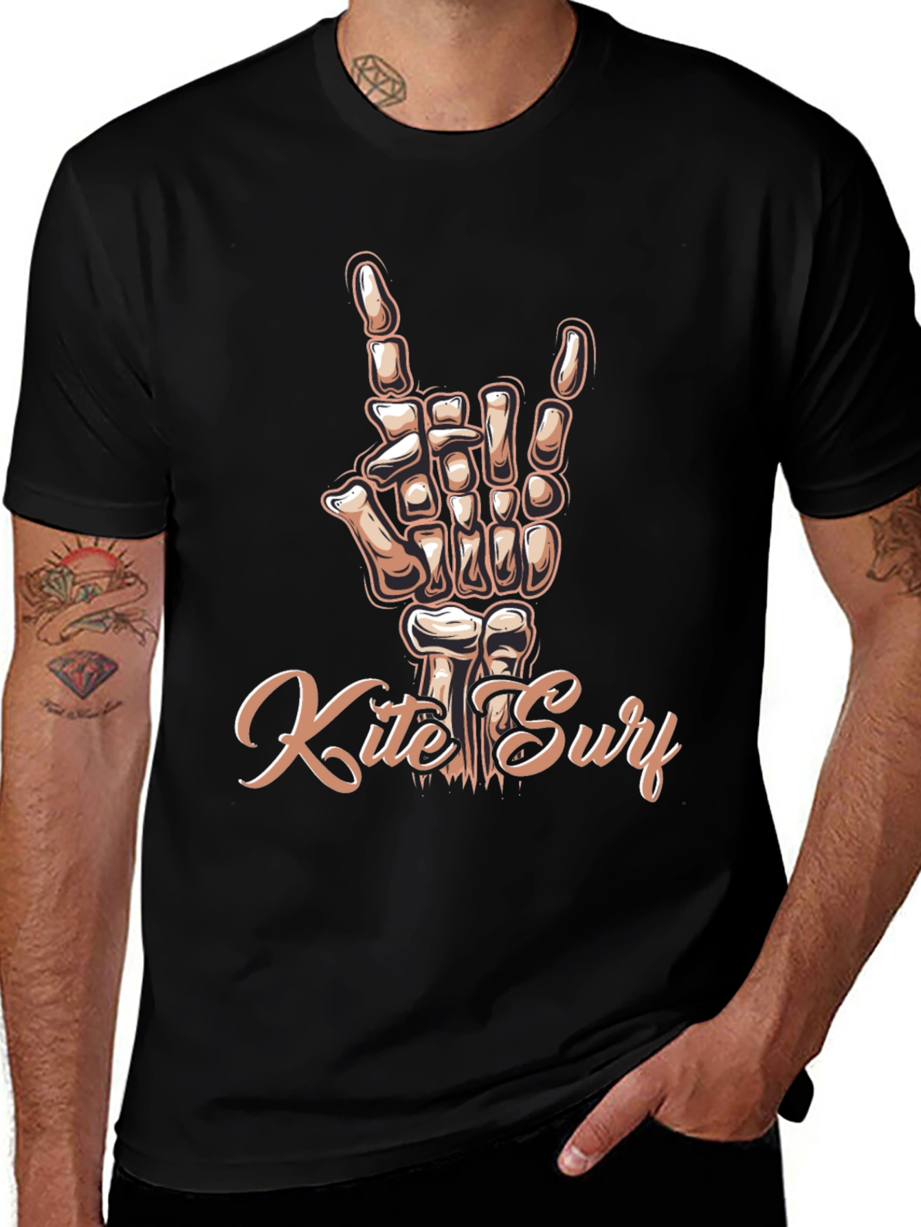 Variant 12 of Kite Surf Skeleton Hand T-Shirt - Rock On!