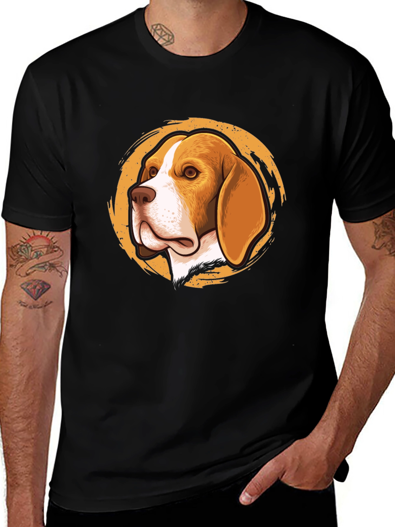 Variant 20 of Beagle Dog Graphic Print Black T-Shirt