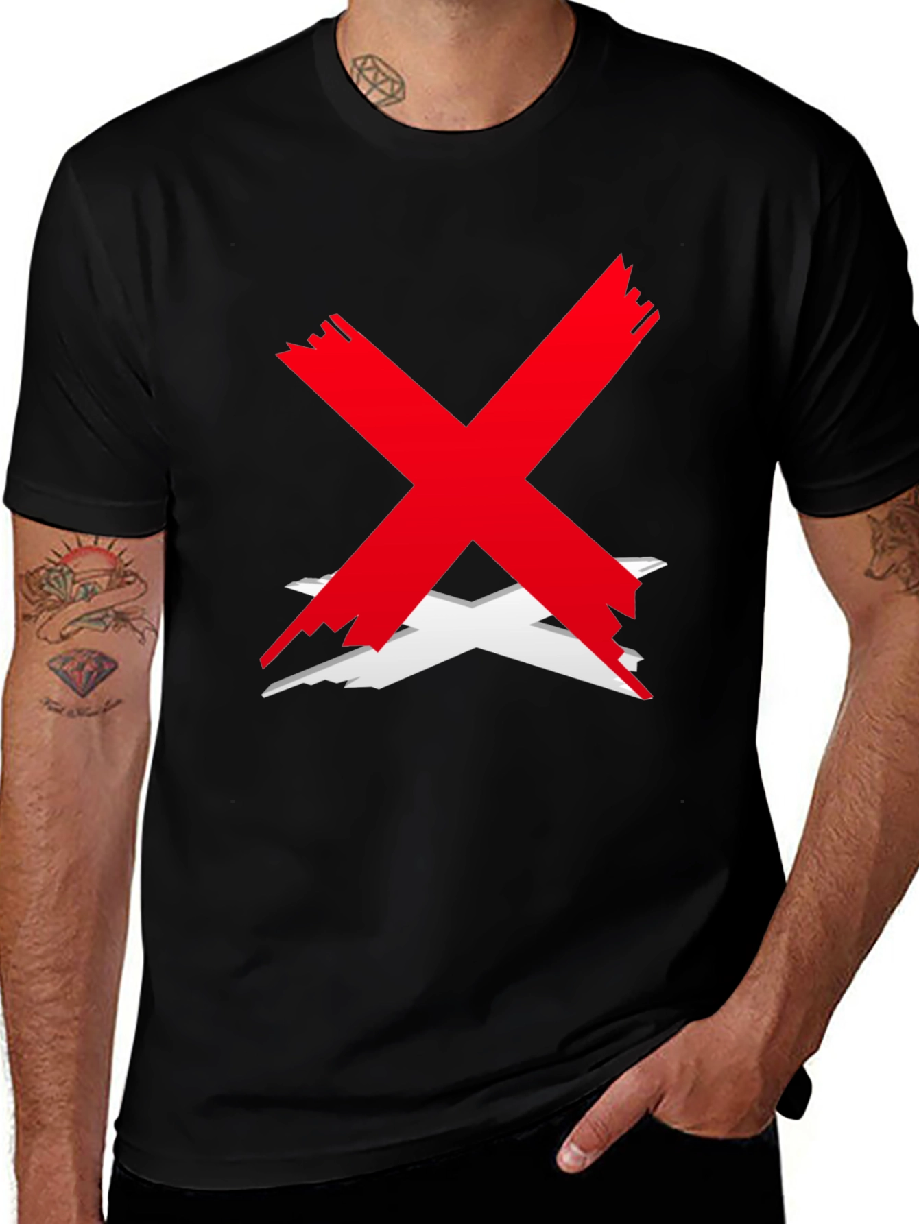Red X Graphic Black T-Shirt