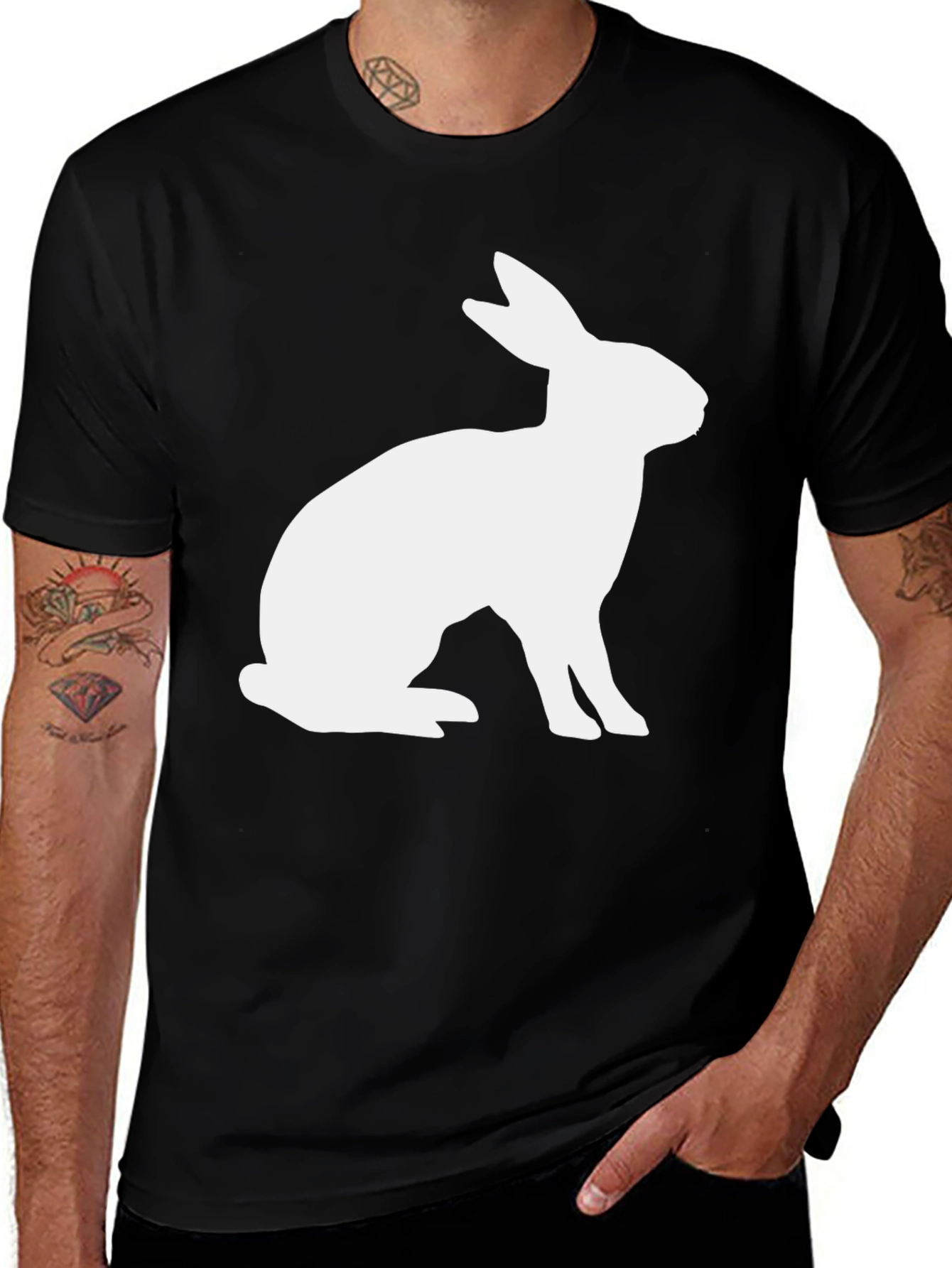 Variant 22 of Rabbit Silhouette Black T-Shirt, Casual Cotton Tee