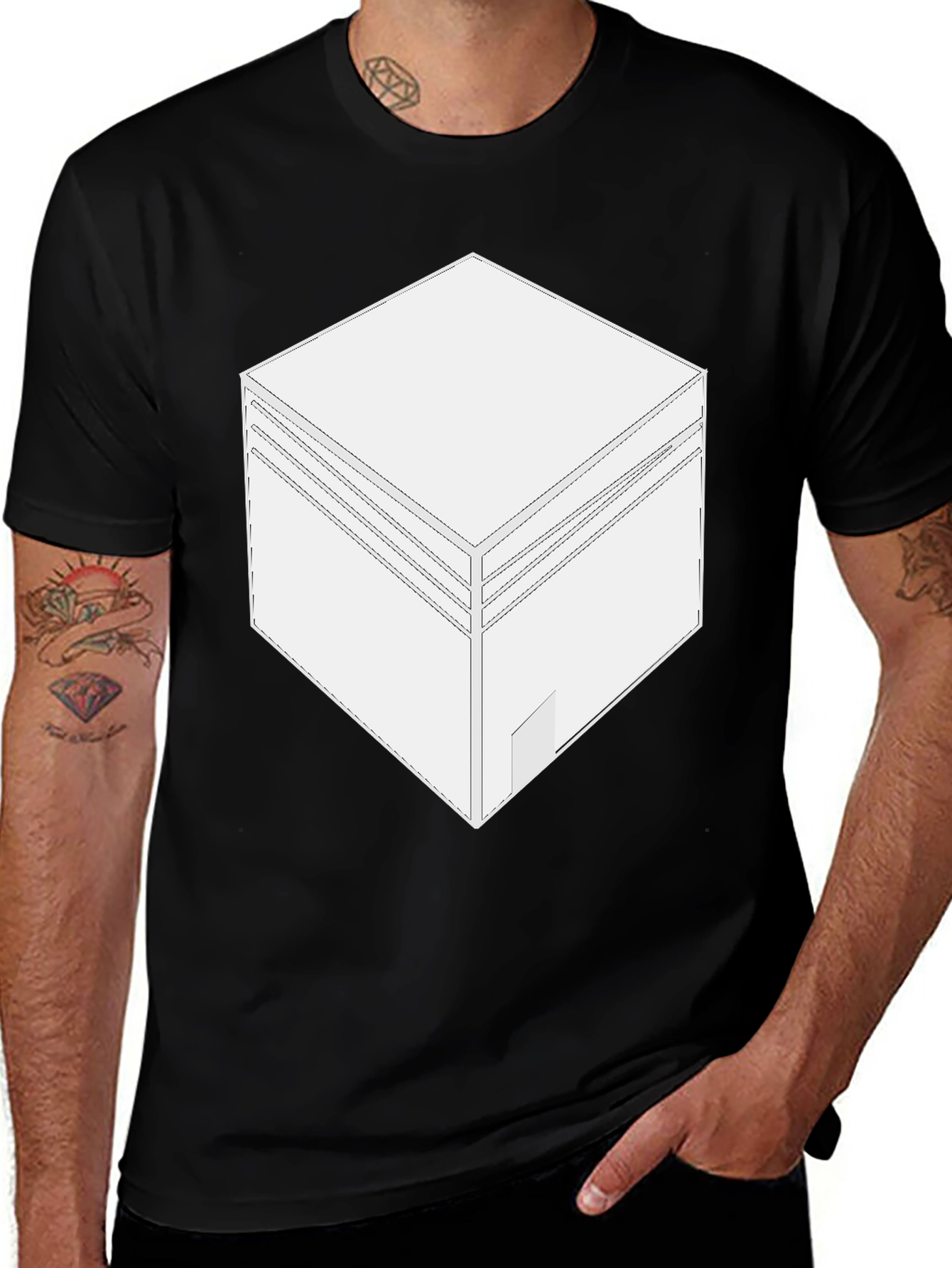 Variant 19 of Geometric Cube Graphic Tee - Modern Minimalist Style