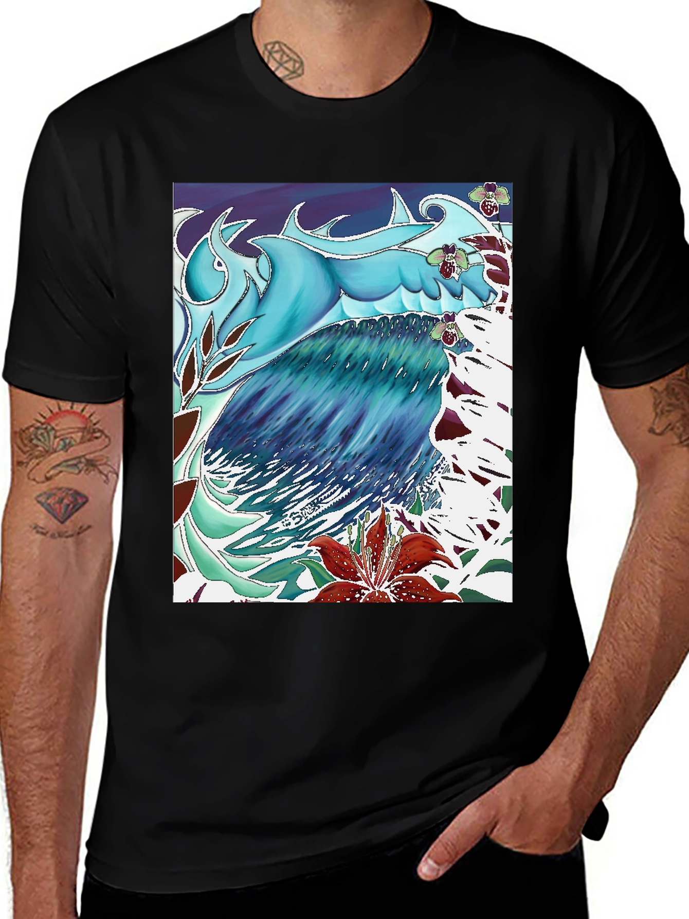 Variant 4 of Ocean Wave Art T-Shirt - Cool Blue Design