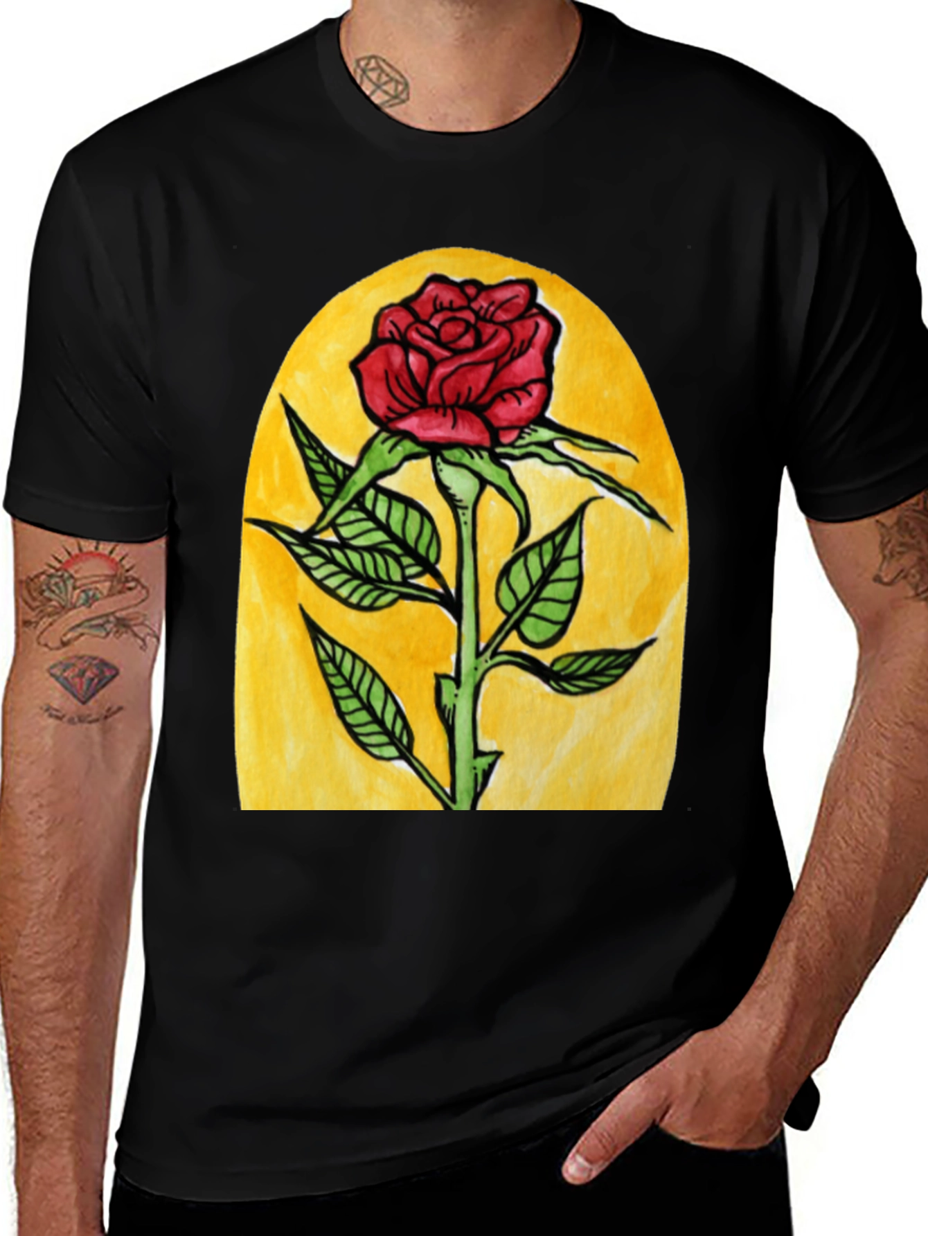 Variant 29 of Enchanted Rose Graphic Tee - Black Cotton T-Shirt