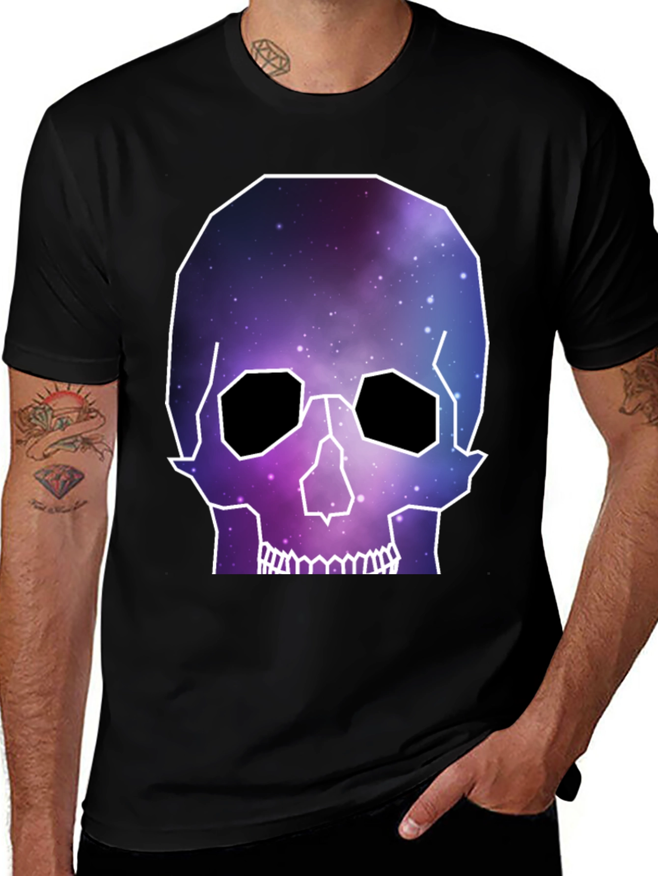 Variant 16 of Galaxy Skull Graphic Tee - Men's Black T-Shirt
