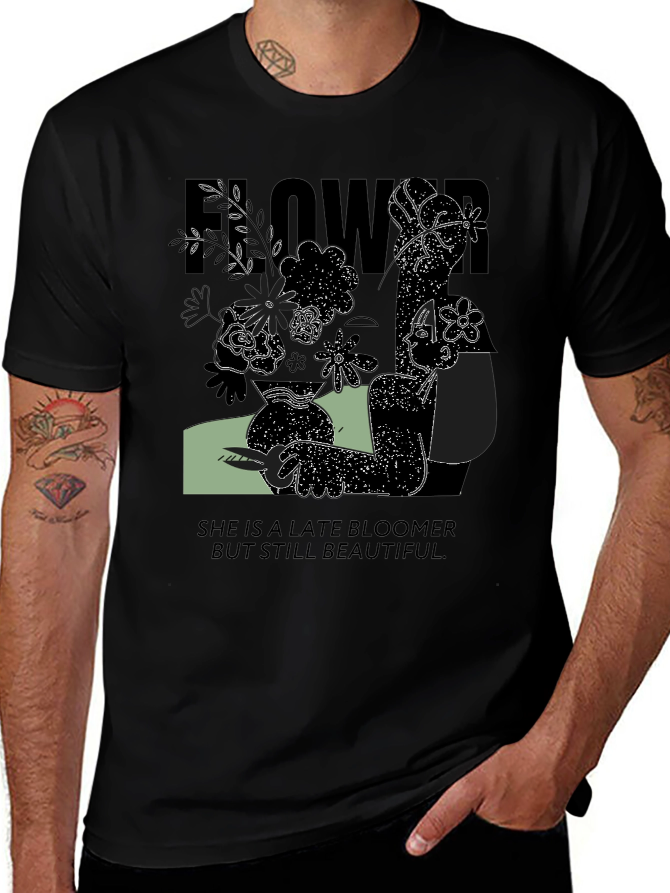 Variant 4 of Late Bloomer Graphic Tee - Unisex Black Cotton Shirt