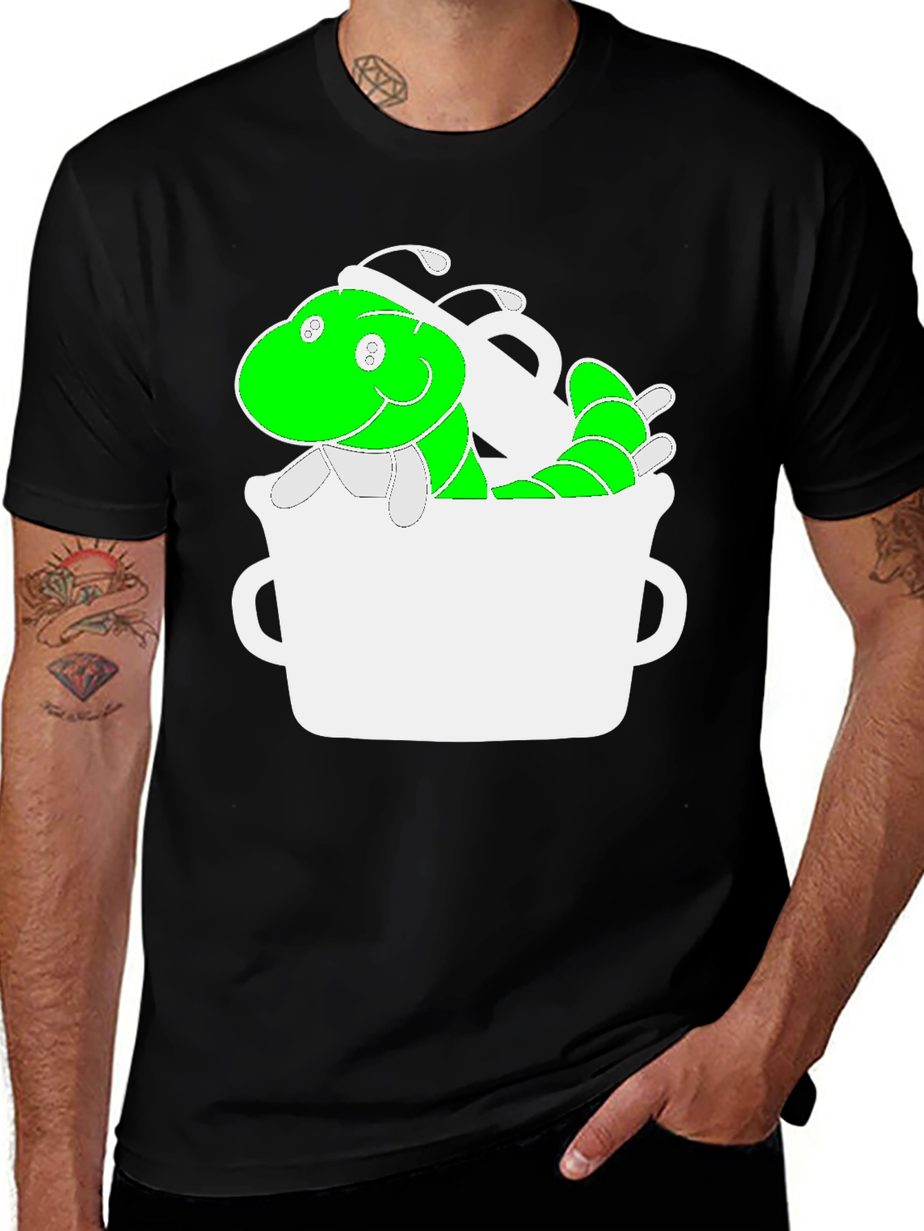 Variant 13 of Funny Green Worm in Mug Graphic Tee