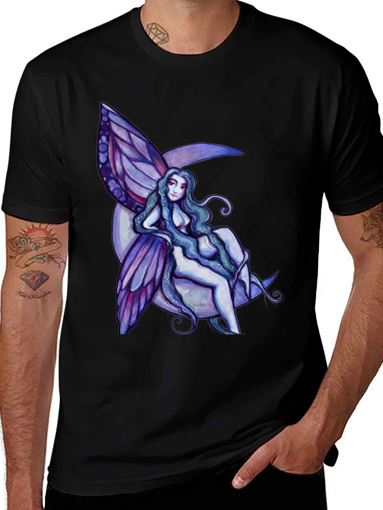Variant 20 of Fairy Moon Graphic Tee - Black Cotton Comfort Fit