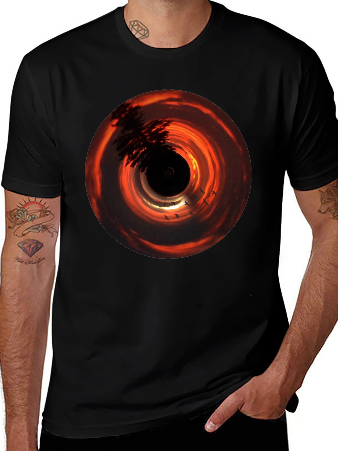 Vortex Sunset Graphic Tee - Black Crew Neck