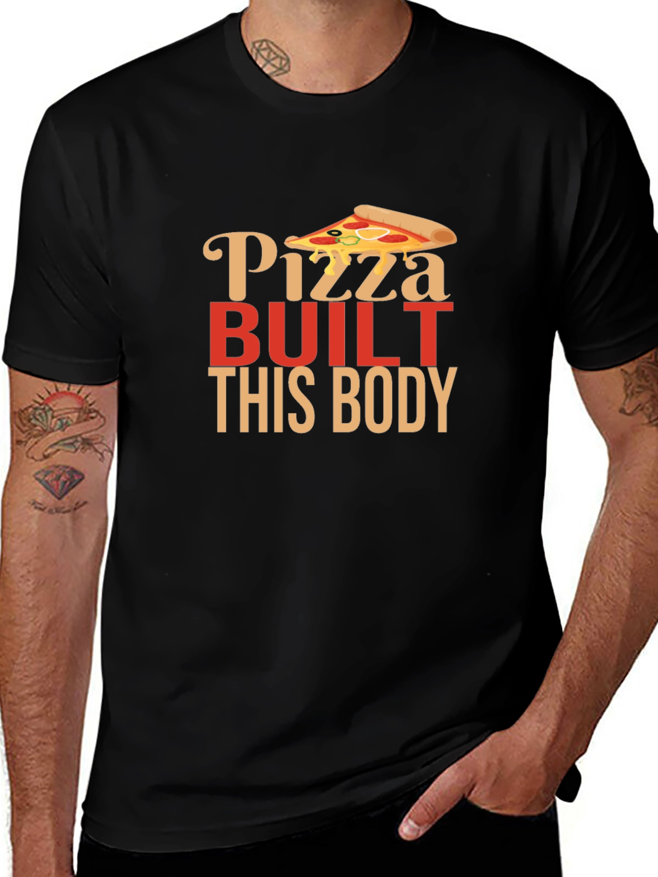 Black Pizza Built This Body Funny Graphic Tee main image