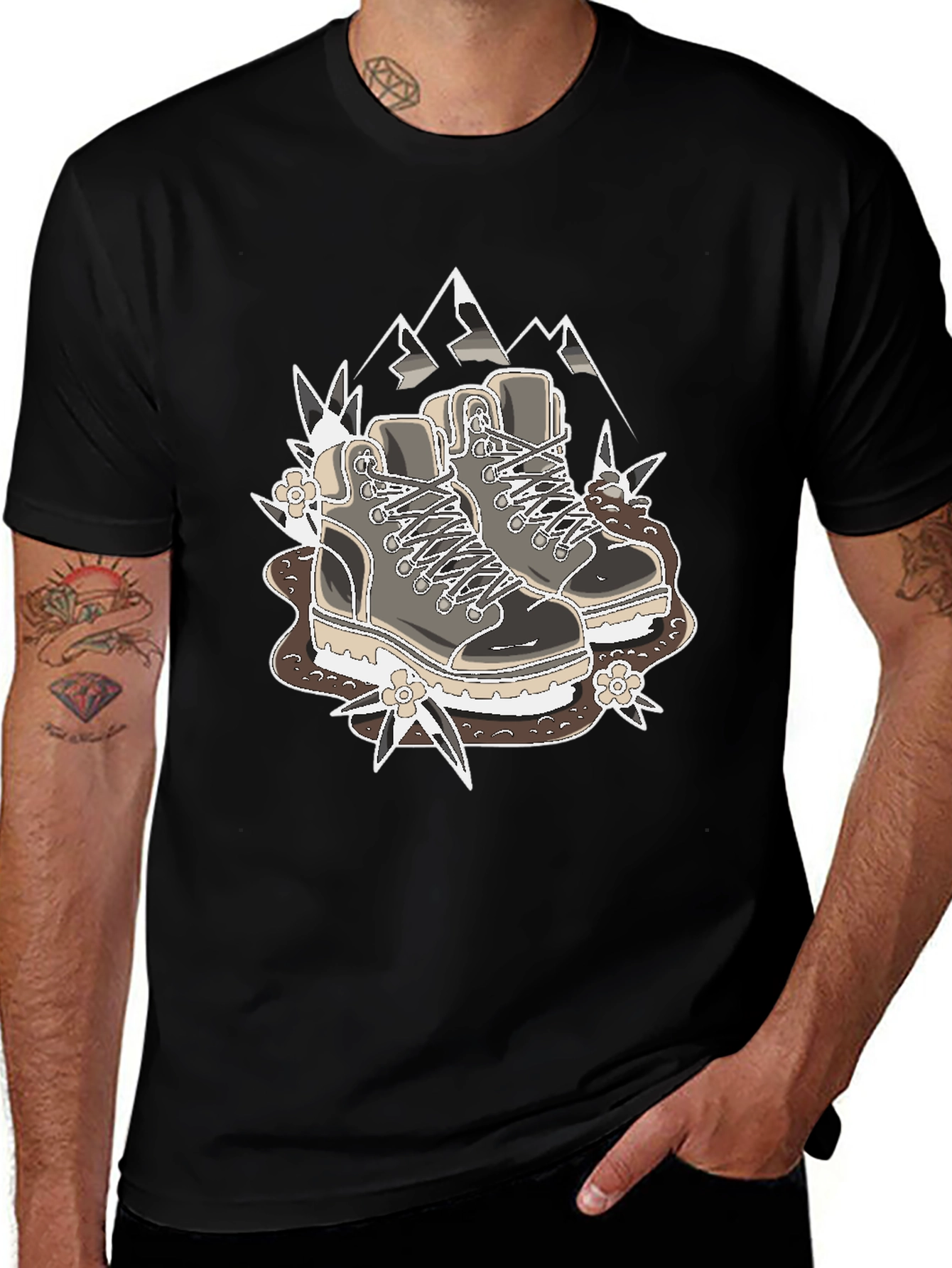 Black Hiking Boots Graphic T-Shirt - Outdoor Adventure Tee main image