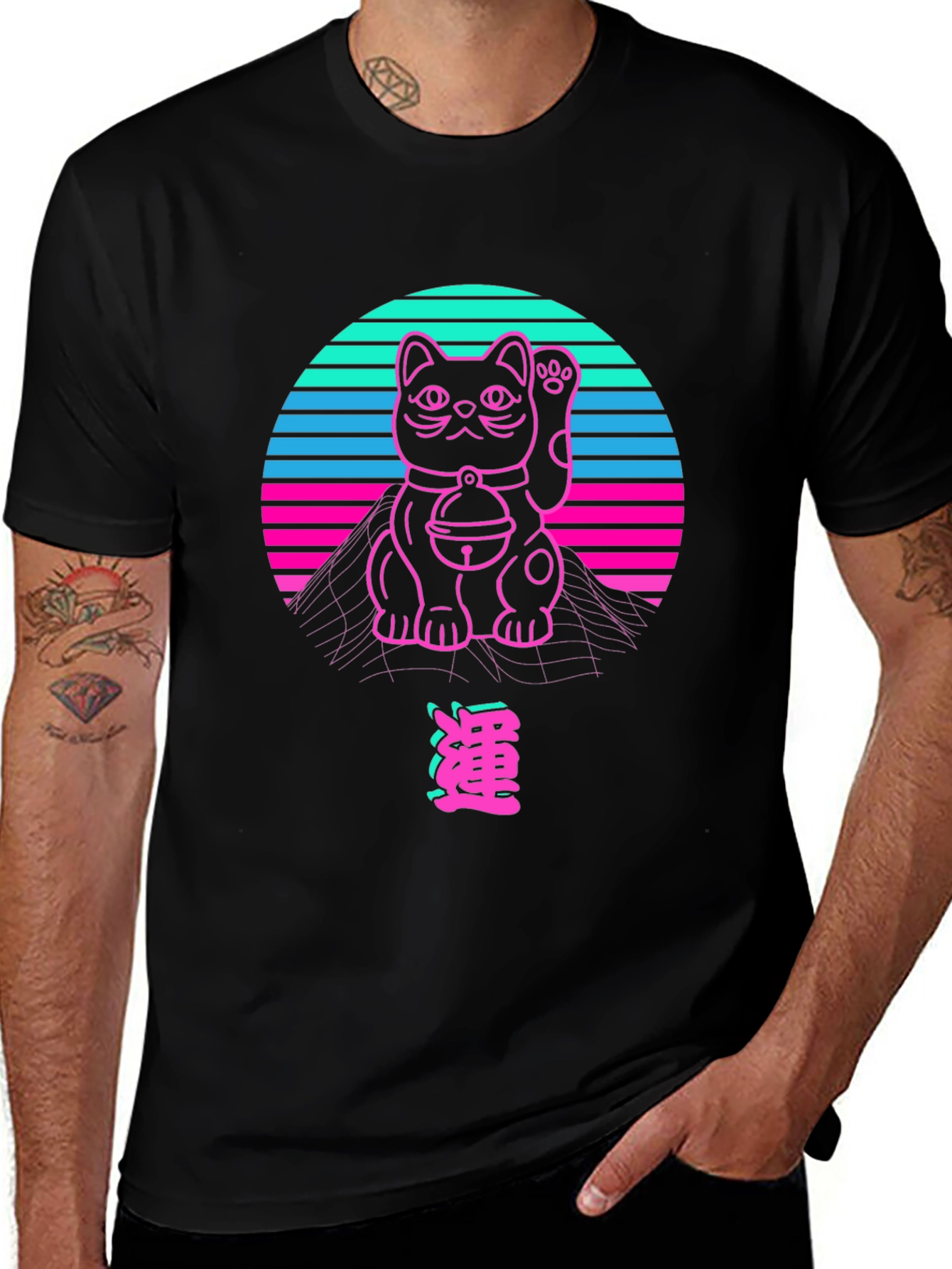 Variant 20 of Retro Lucky Cat T-Shirt - Vaporwave Style