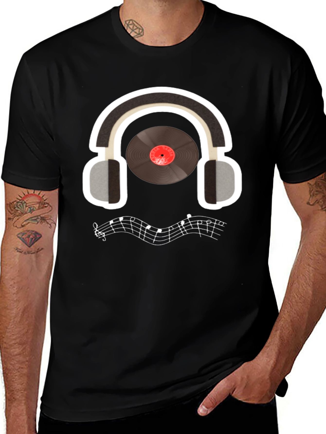 Variant 13 of Music Lover T-Shirt: Headphones & Vinyl Design
