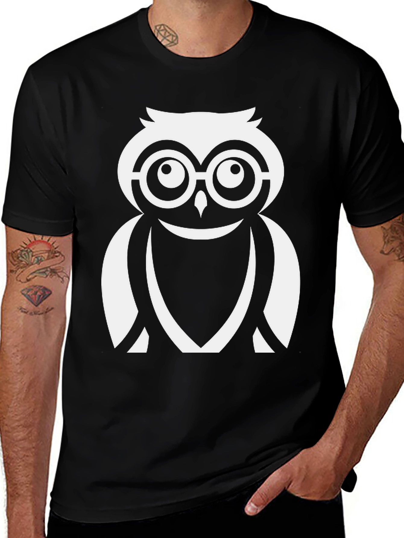 Variant 7 of Cool Owl Graphic Tee - Black Cotton Blend