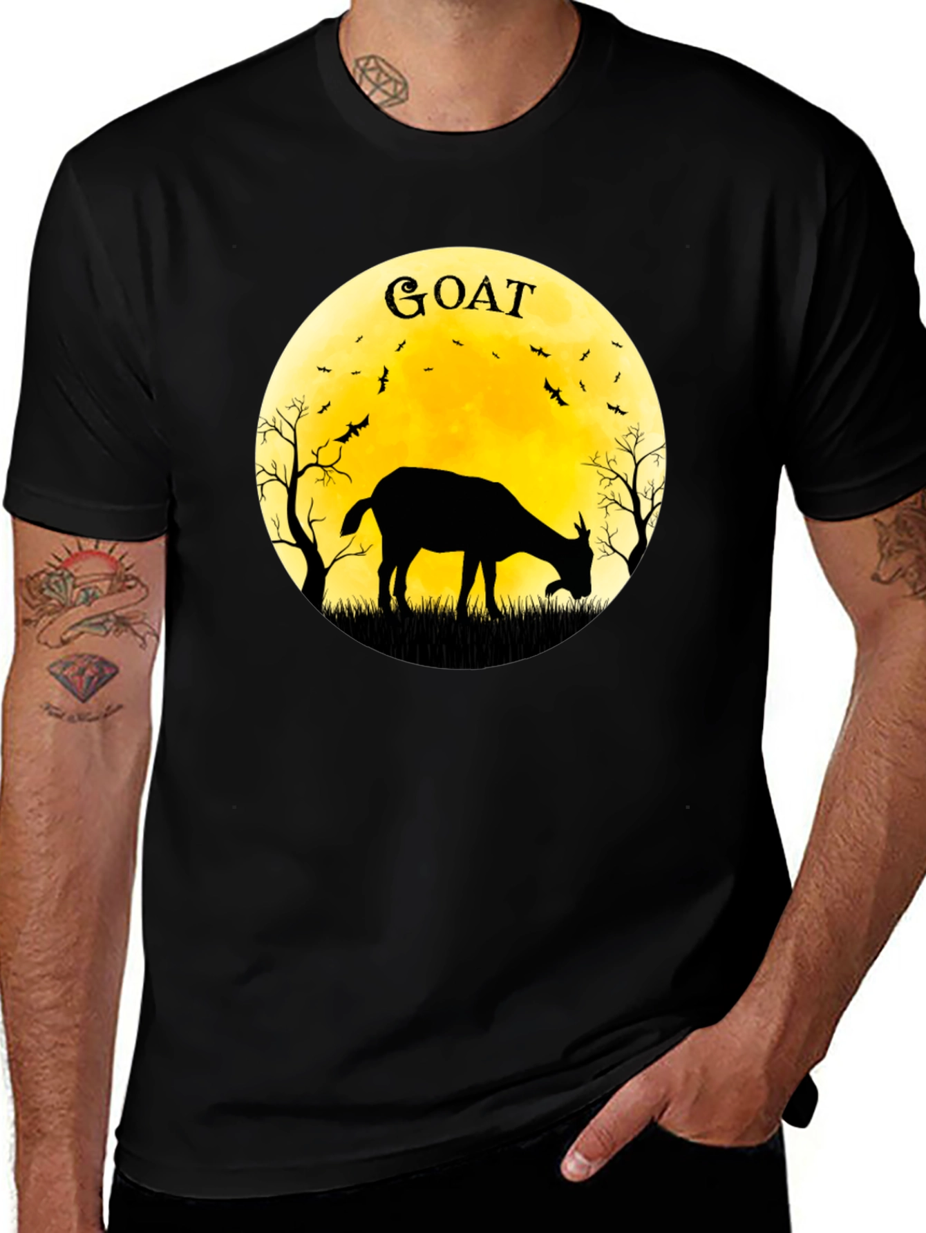 Variant 2 of Goat Silhouette T-Shirt - Moonlit Design