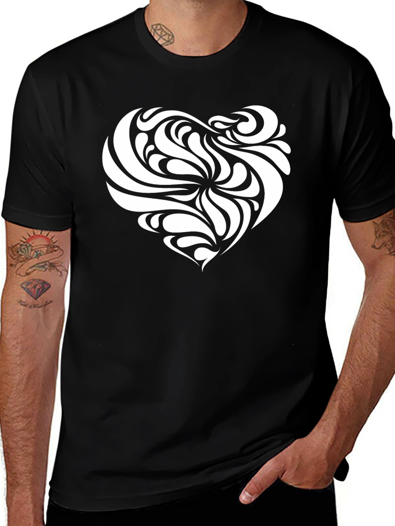 Variant 11 of Stylish Black Tee with Artistic Heart Design
