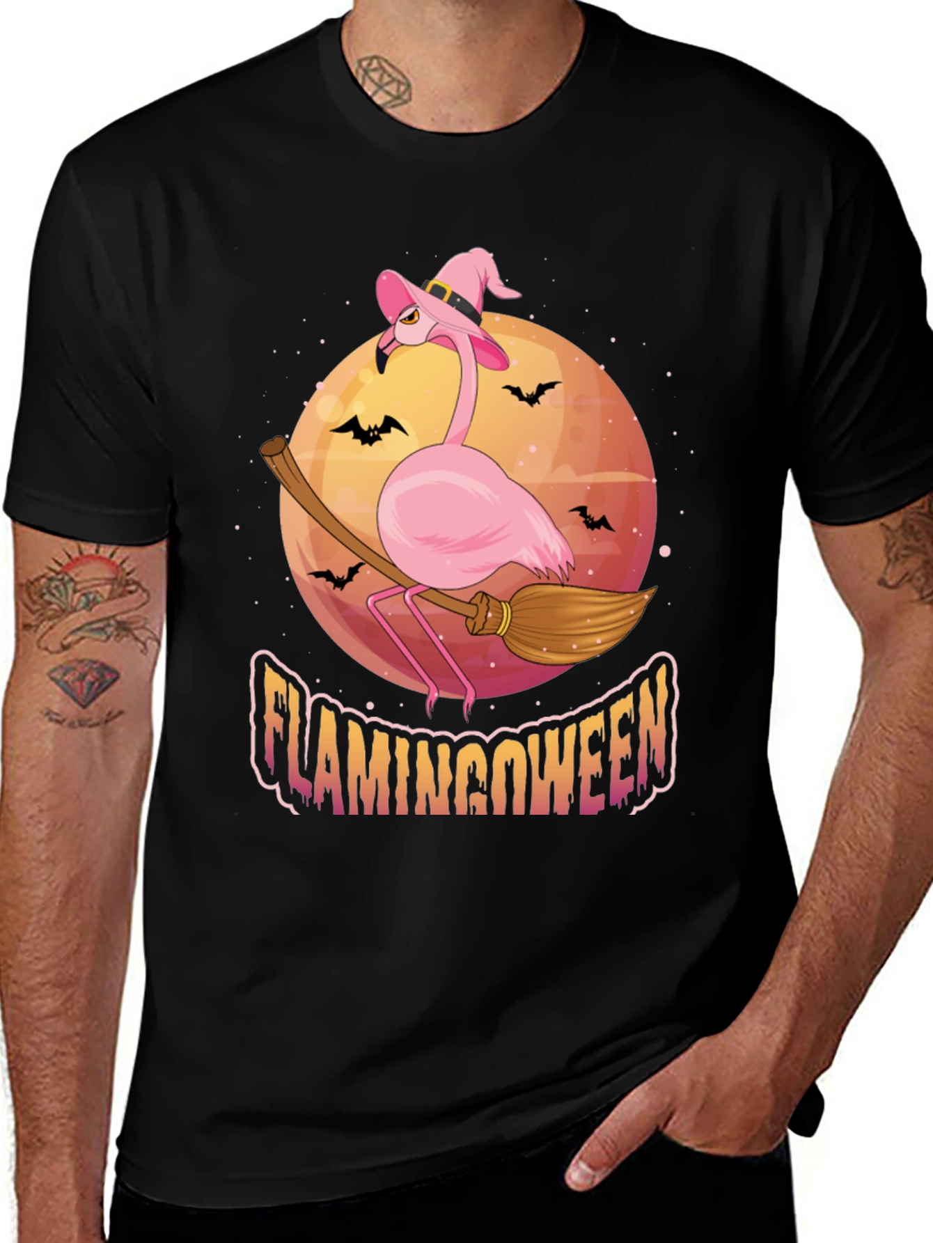 Flamingoween Halloween T-Shirt - Pink Flamingo Witch Tee