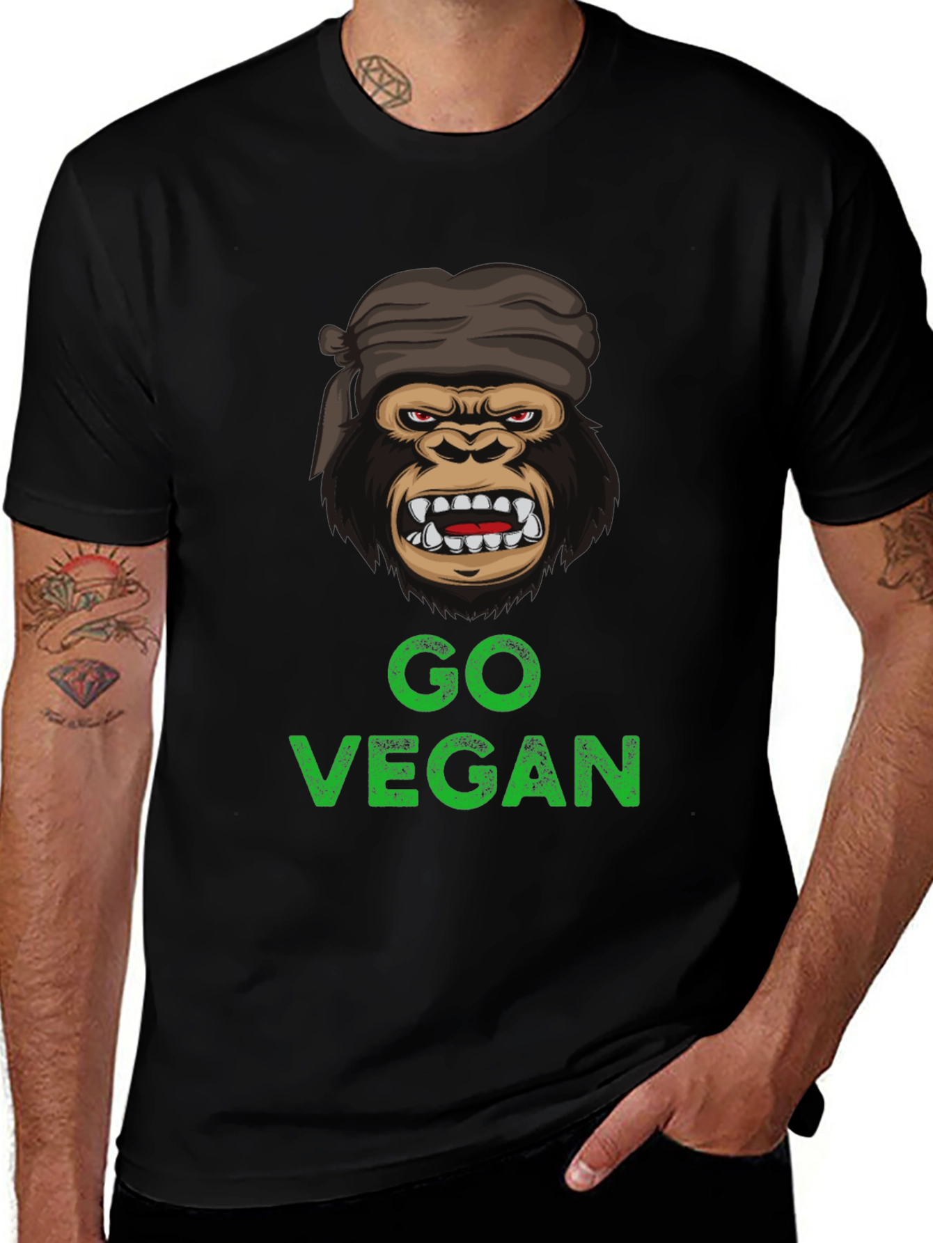 Variant 28 of Go Vegan Gorilla Graphic T-Shirt