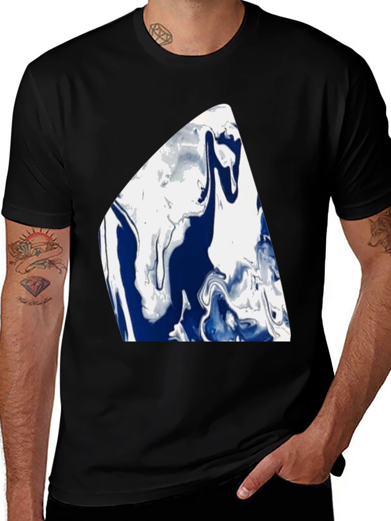 Variant 9 of Abstract Marble Graphic Print Black T-Shirt