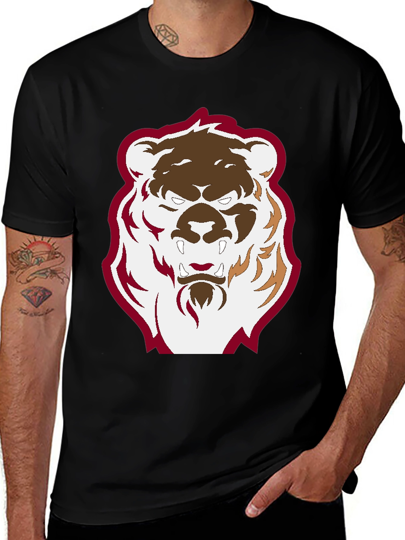 Variant 8 of Men's Black T-Shirt with Graphic Bear Design
